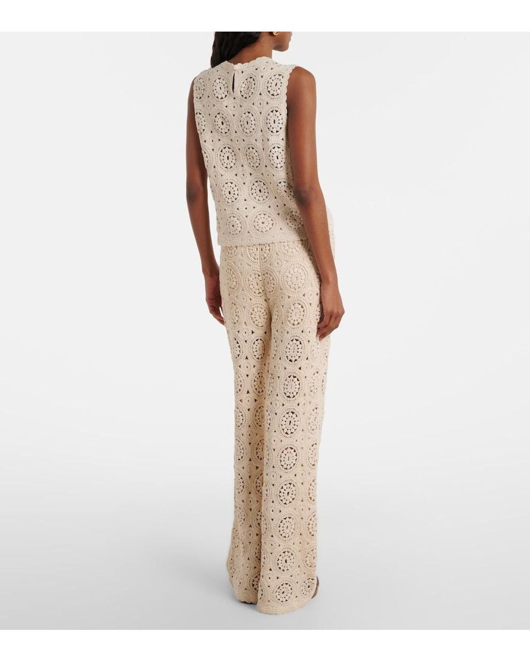FRAME Natural The Crochet Cotton Wide-Leg Pants