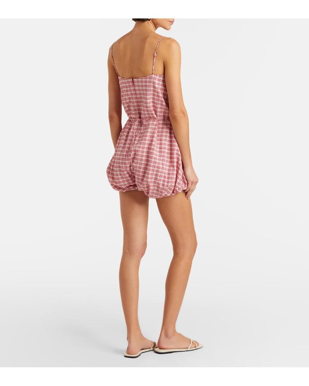 Faithfull The Brand Pink Riatto Checked Cotton Romper