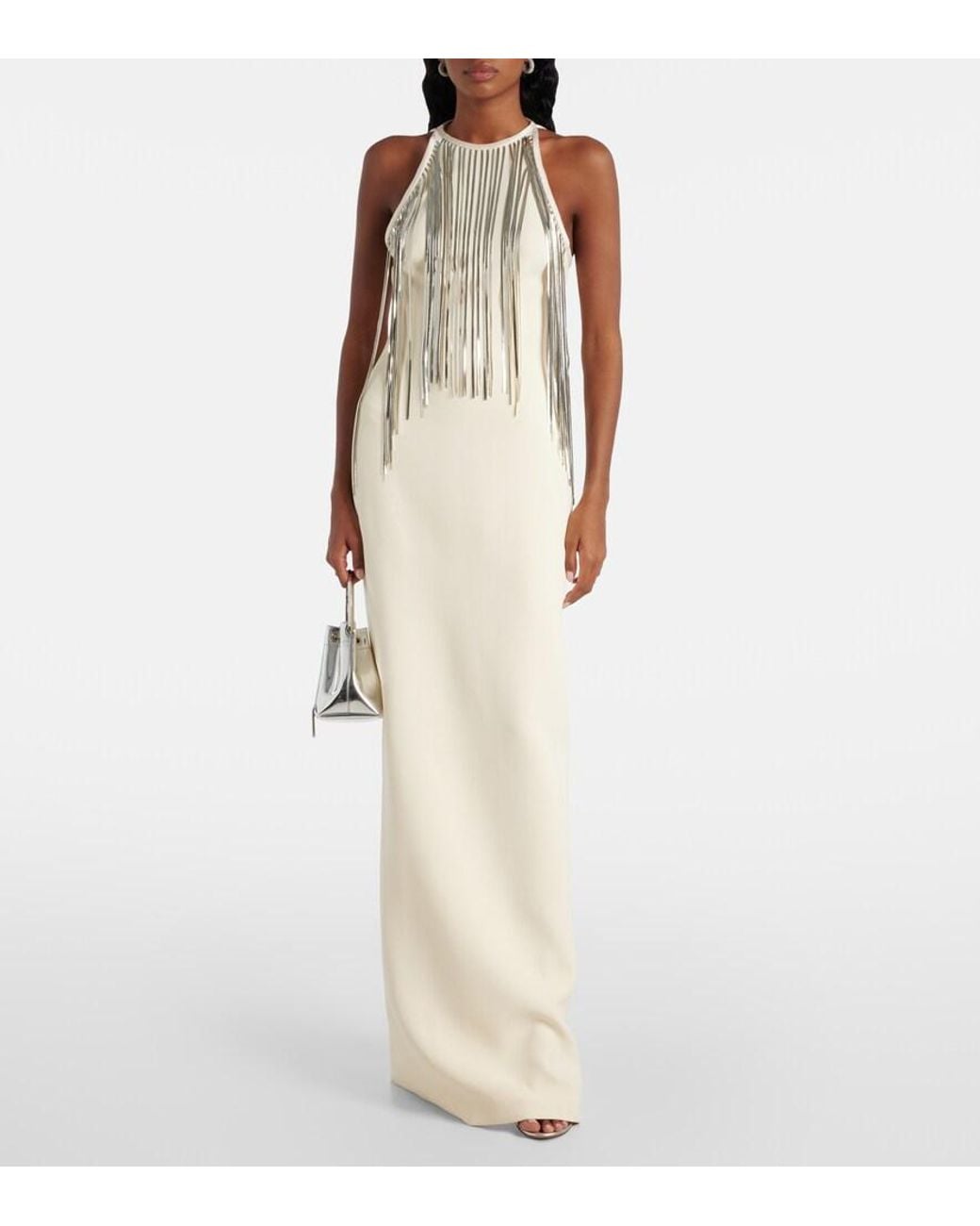 David Koma White Chain-Trimmed Crepe Gown
