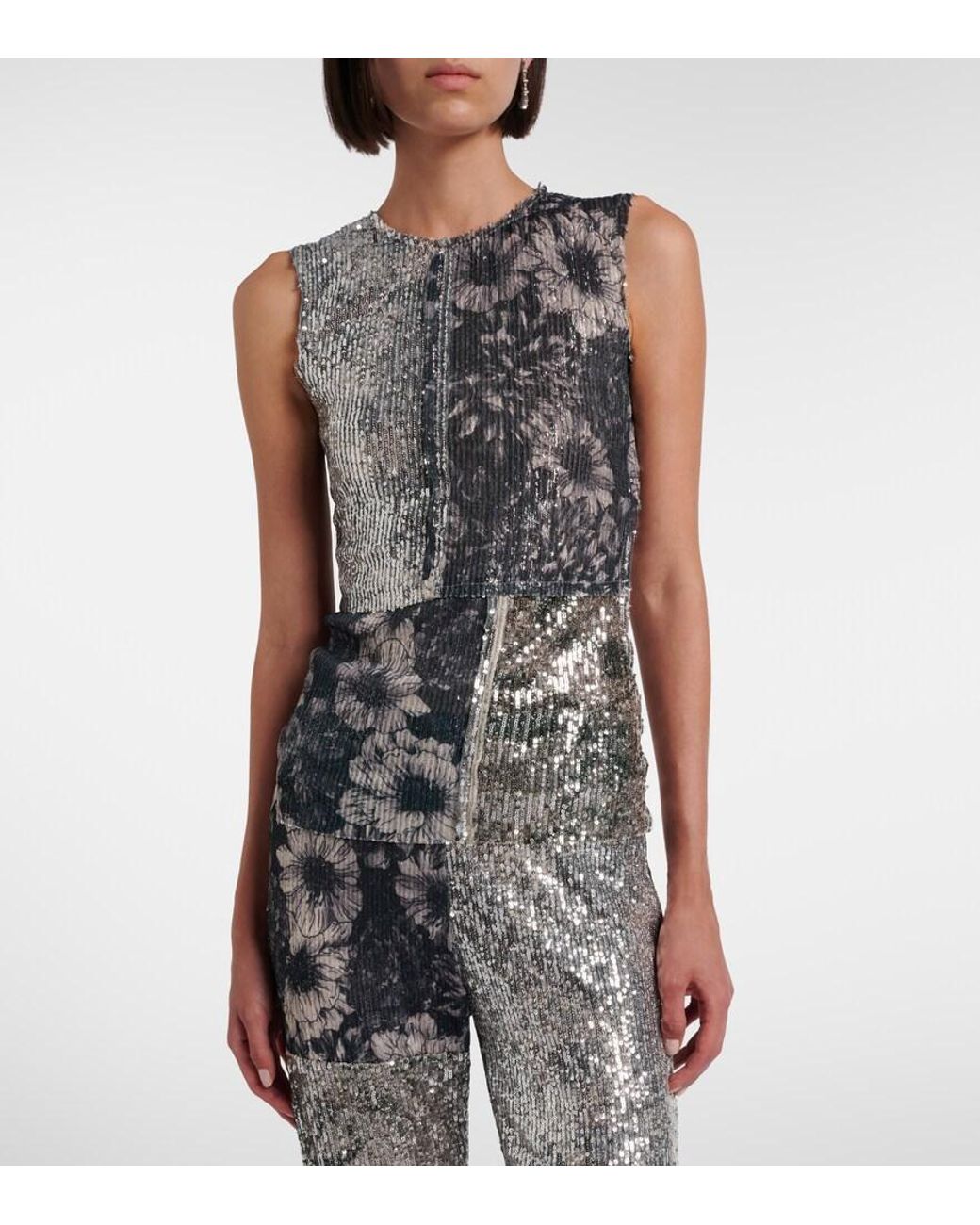 Maison Margiela Gray Sequined Patchwork Top