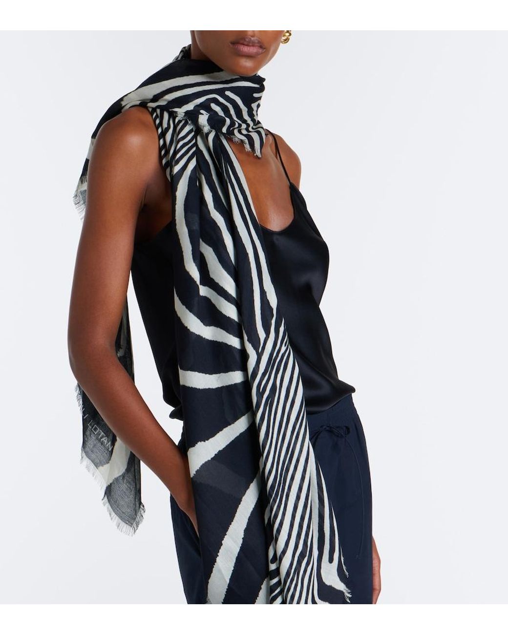 Nili Lotan Black Zebra-Print Scarf