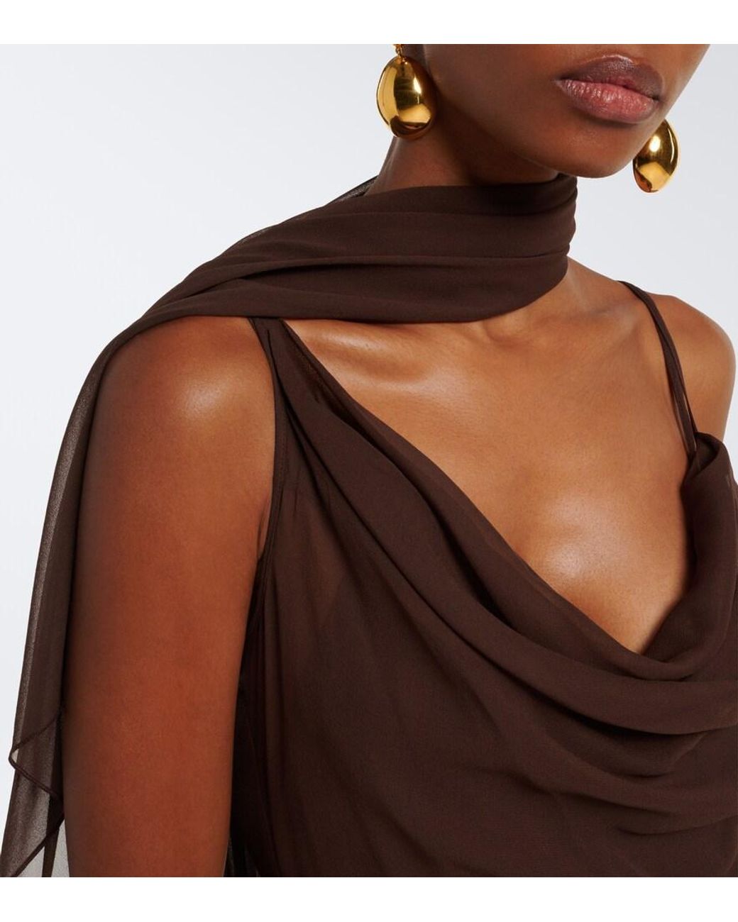 Blumarine Brown Scarf-Detail Draped Gown