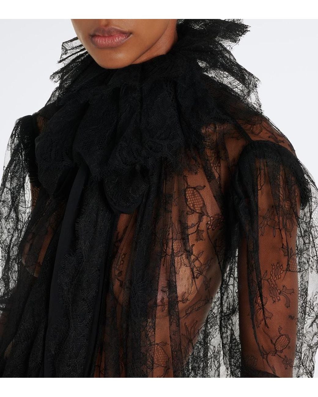 Khaite Black Bonnie Sheer Lace Blouse