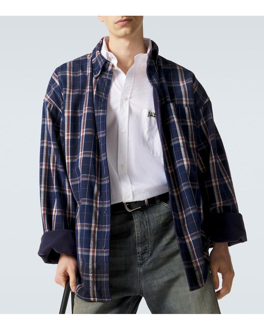Balenciaga Blue Reversible Flannel And Fleece Shirt for men