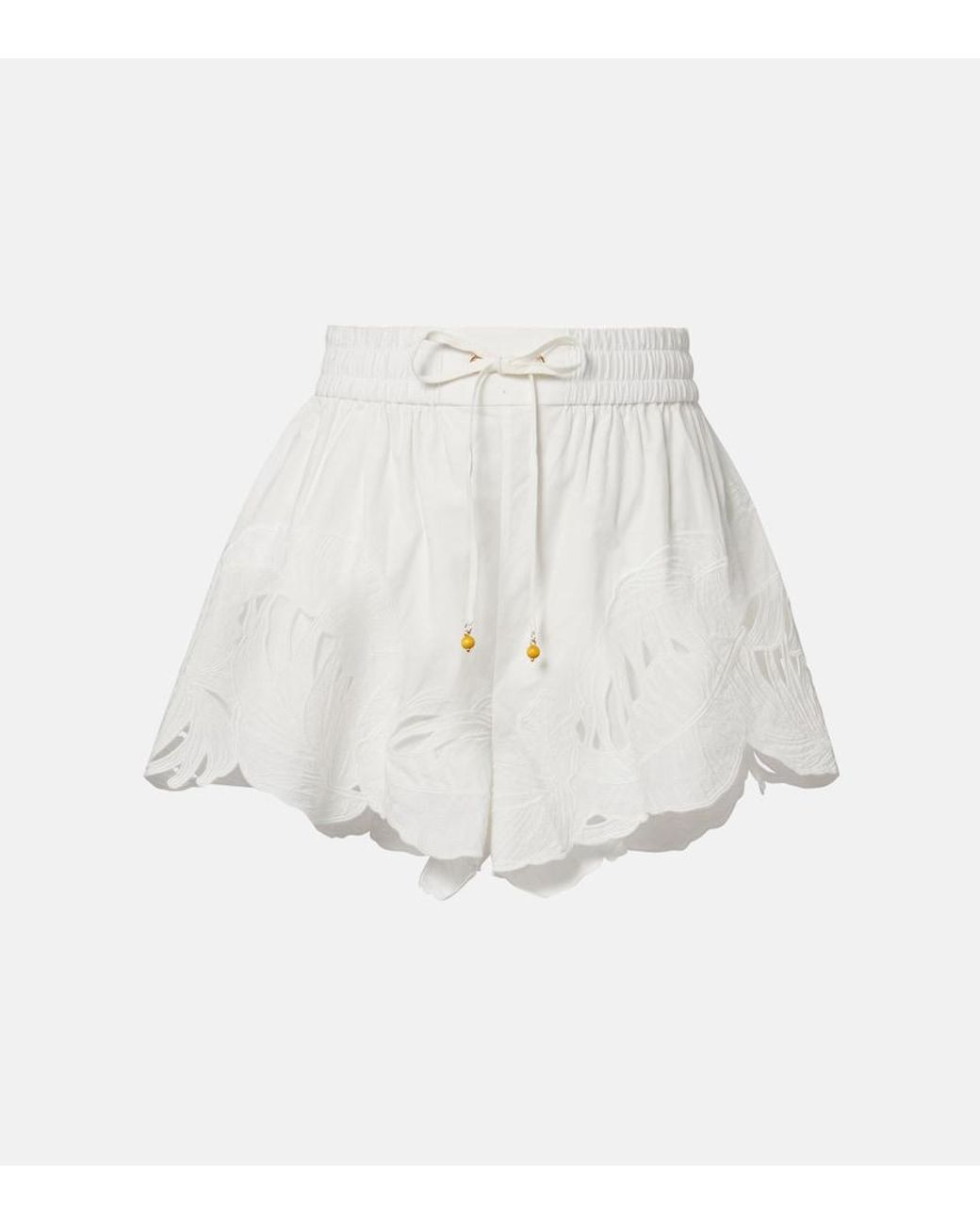 Zimmermann White Mahon Embroidered Cotton Shorts