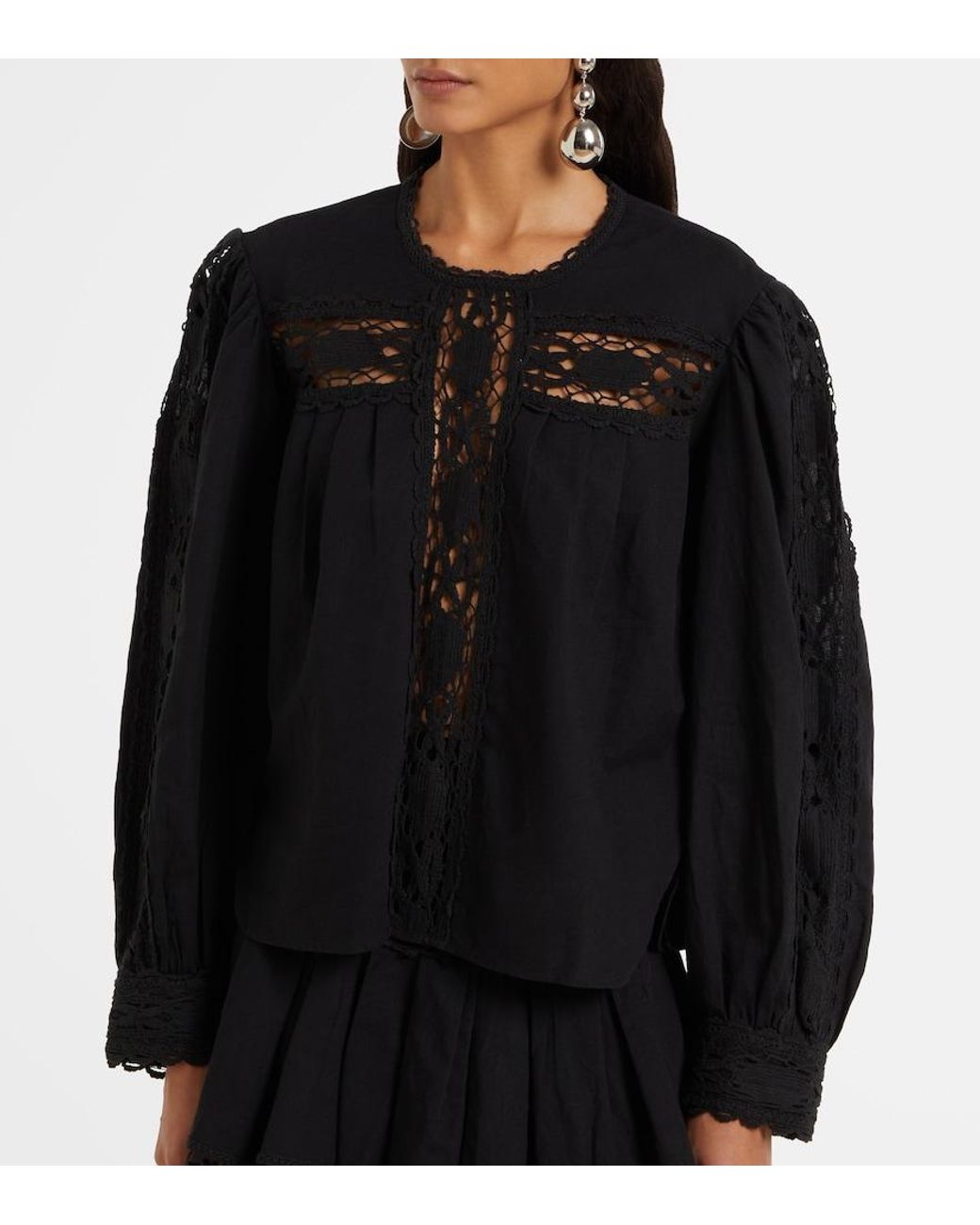 Isabel Marant Black Valmira Embroidered Linen And Cotton Blouse