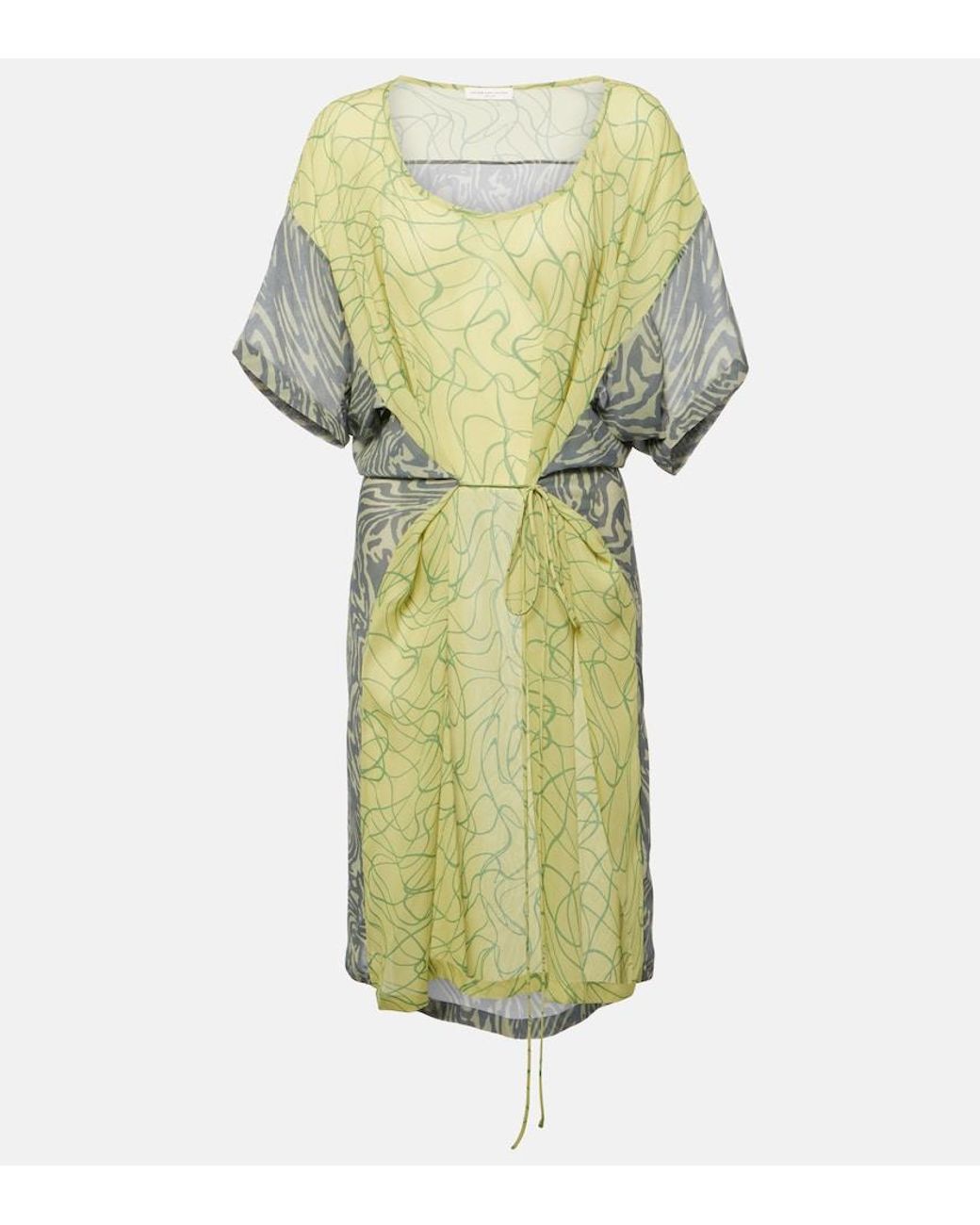 Dries Van Noten Green Printed Georgette Minidress