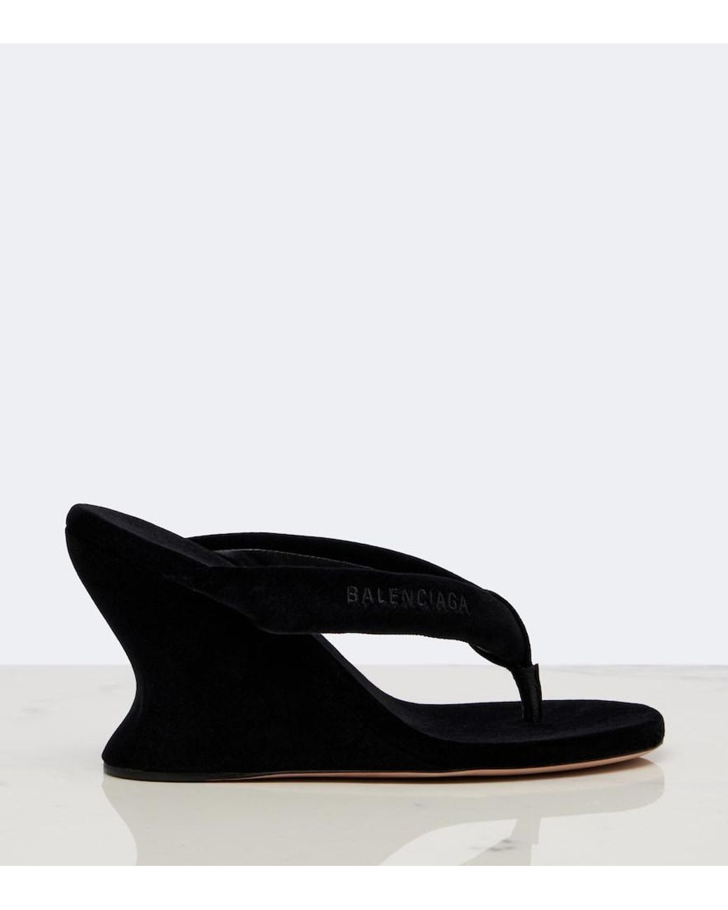 Balenciaga Black Gaeta Velvet Wedge Thong Sandals