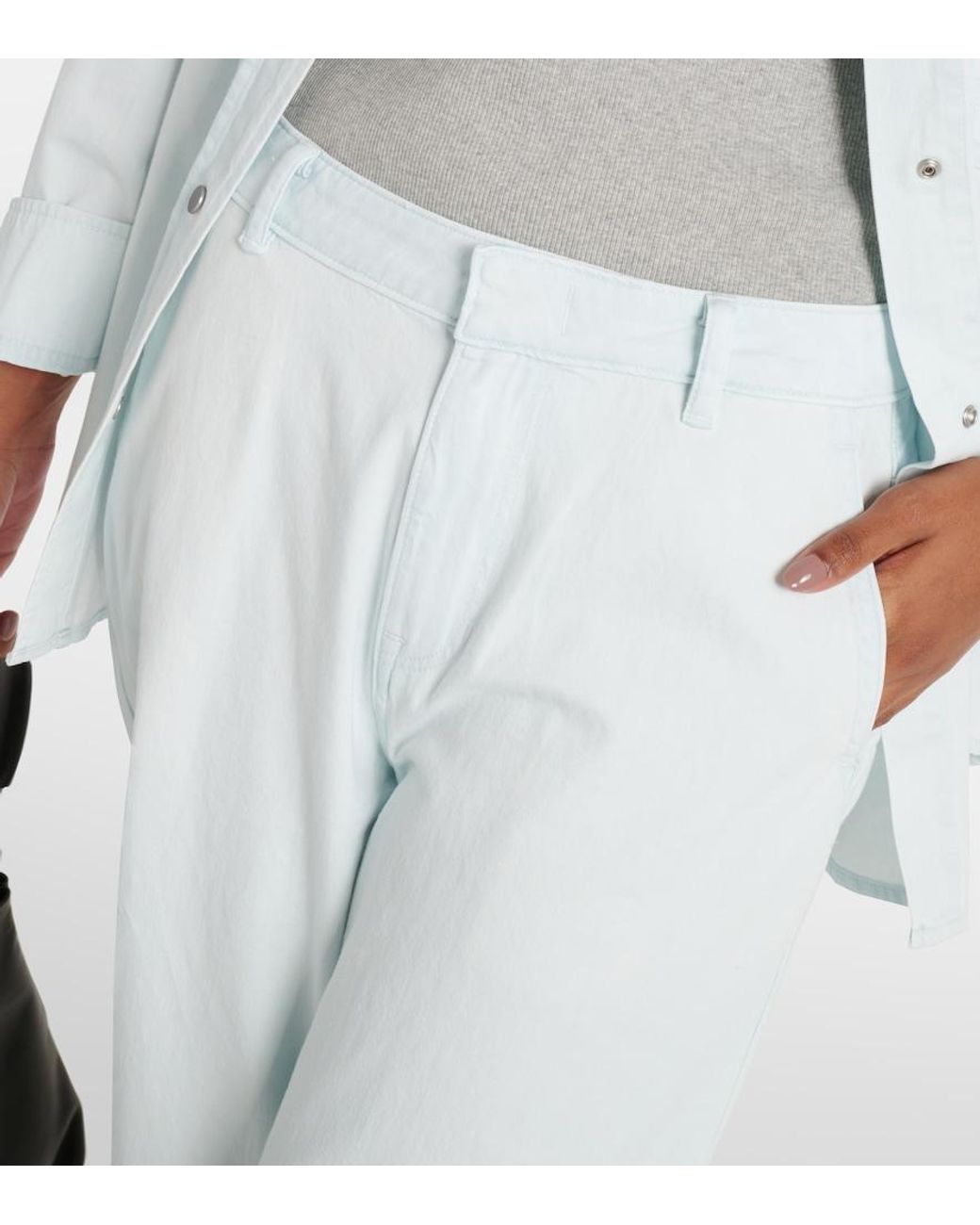 Vince Blue High-Rise Cotton Twill Wide-Leg Pants