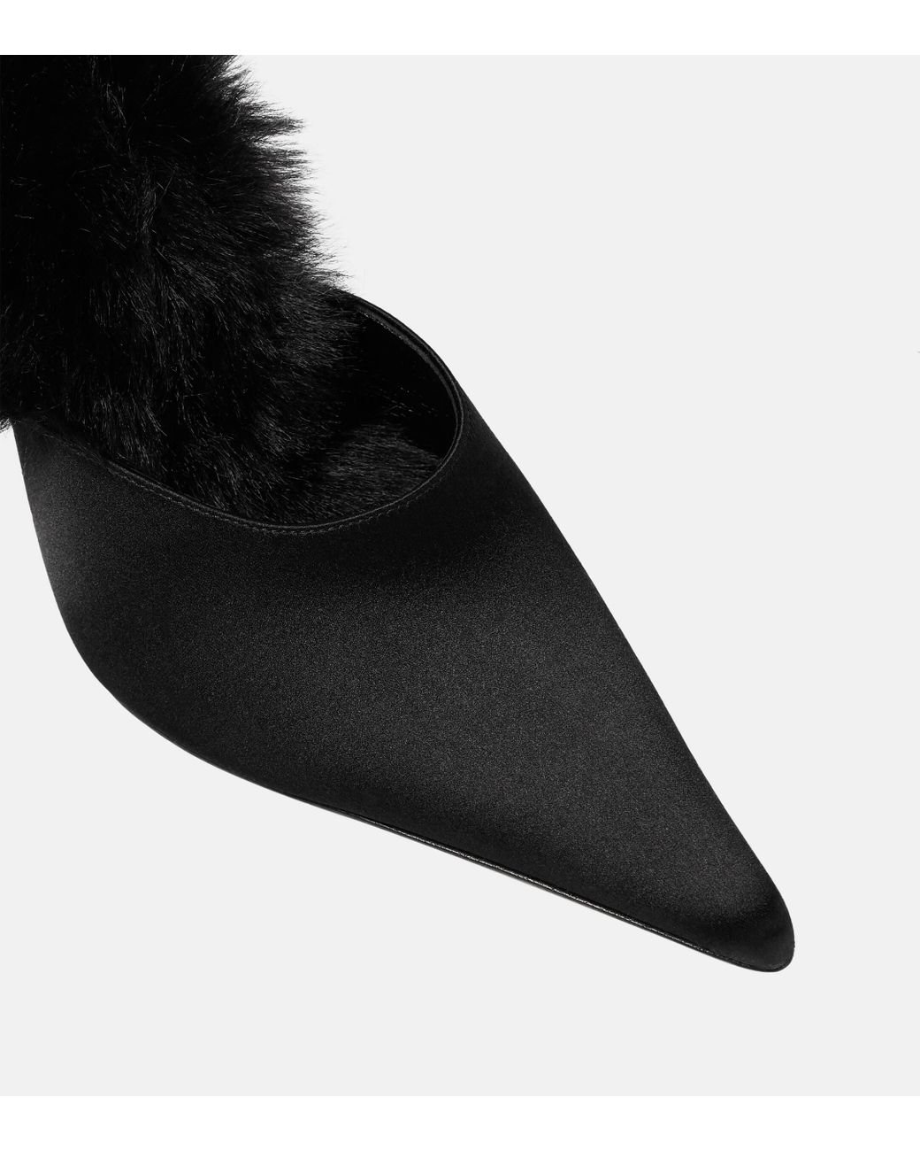 Magda Butrym Faux Fur-trimmed Satin Mules in Black | Lyst UK
