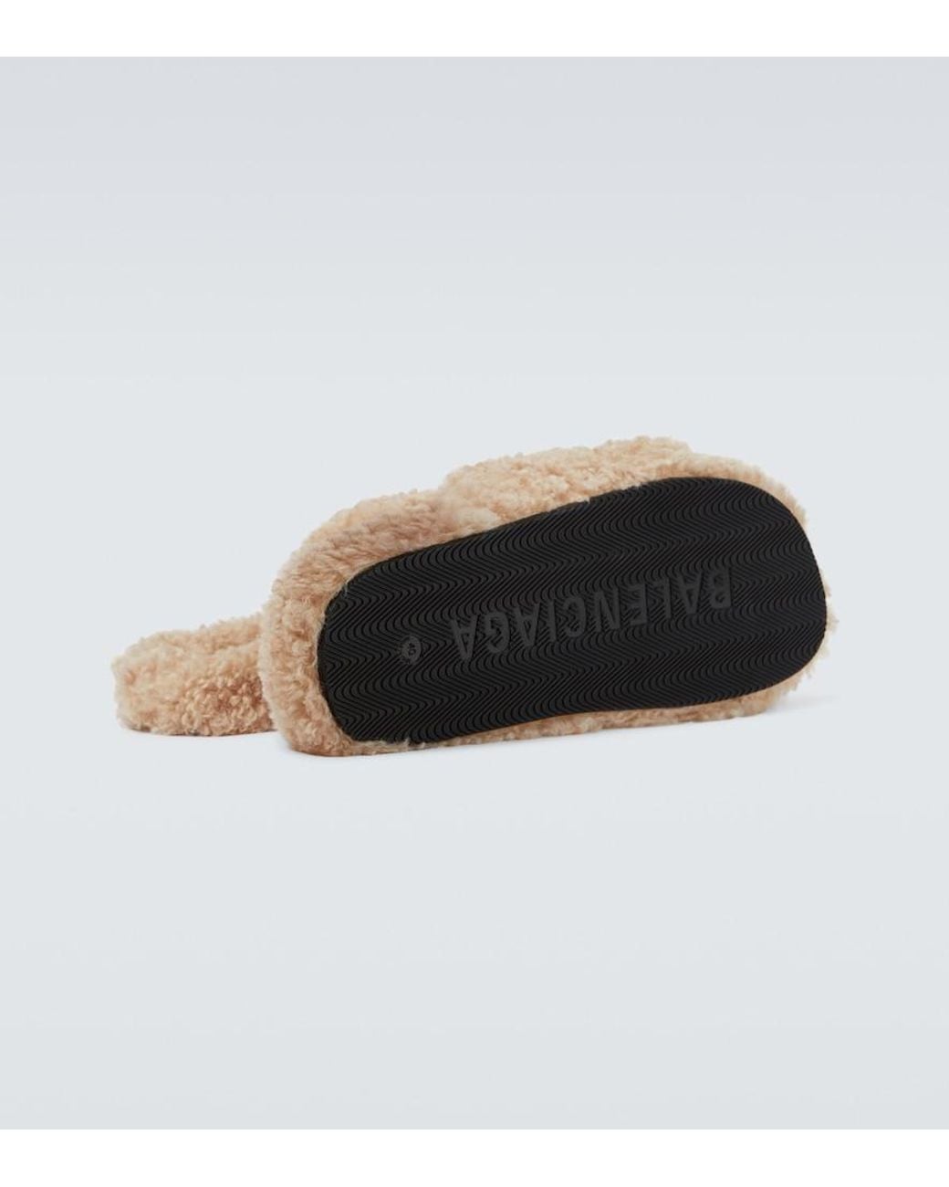 Balenciaga Multicolor Faux-shearling Embroidered Logo Slides for men