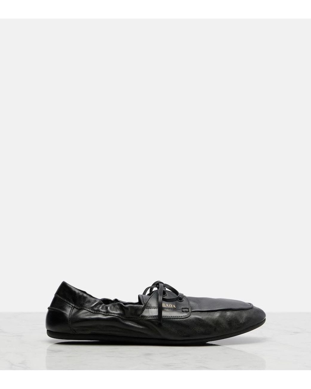 Prada Black Shuffle Leather Boat Shoes