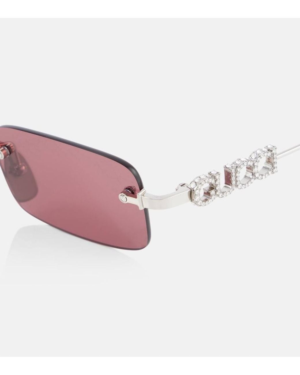 Gucci Pink Logo Embellished Rectangular Sunglasses