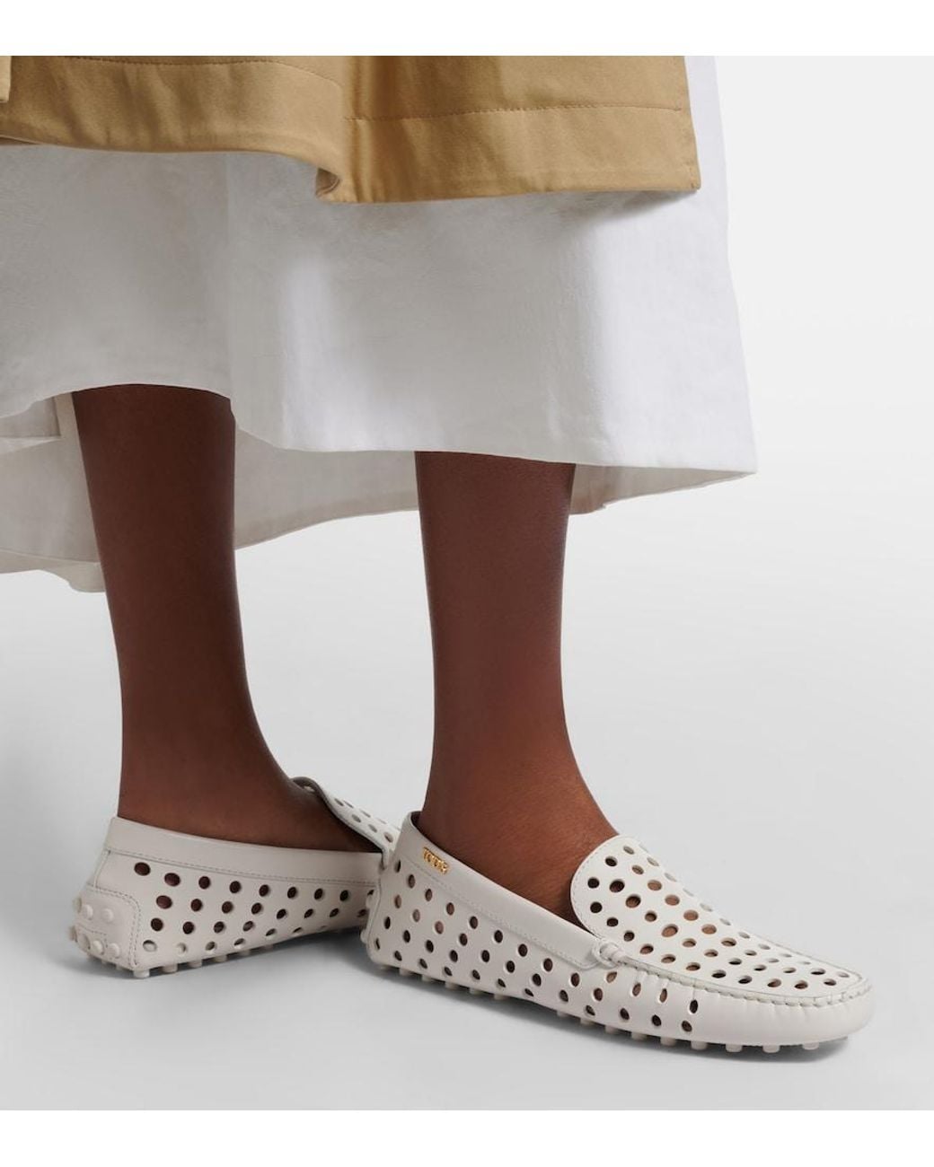Tod's White Gommino Perforated Leather Loafers