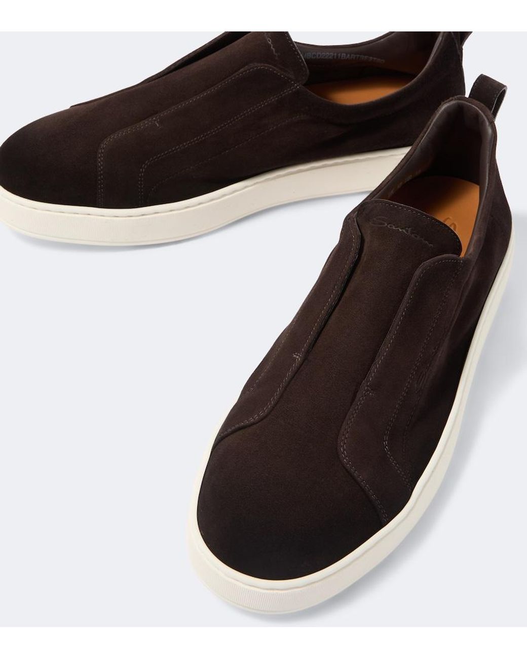 Santoni Brown Suede Slip-On Sneakers for men