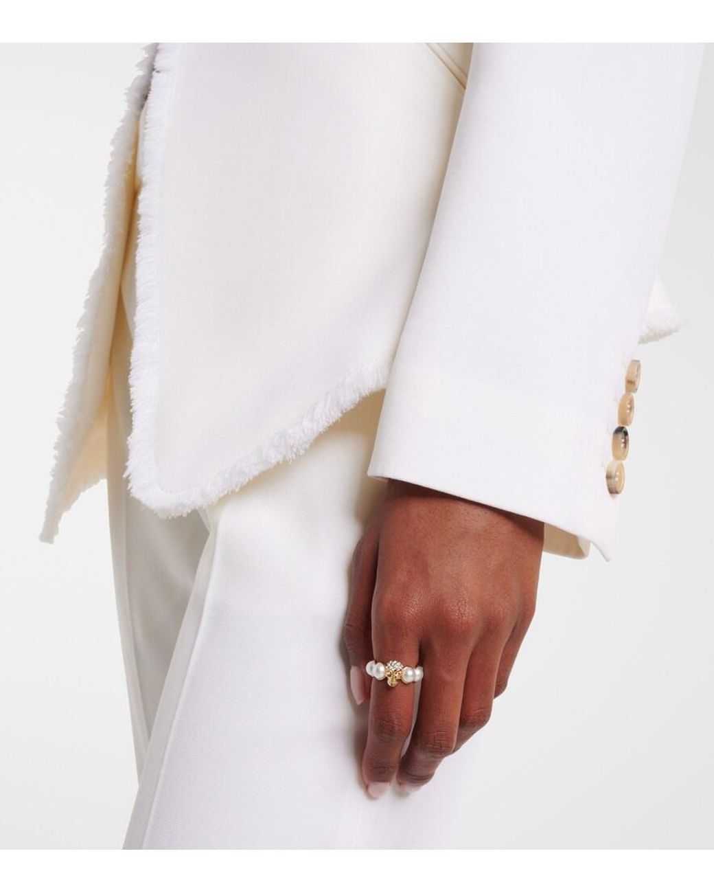 McQueen Metallic Ring Skull Mit Kristallen Und Zierperlen