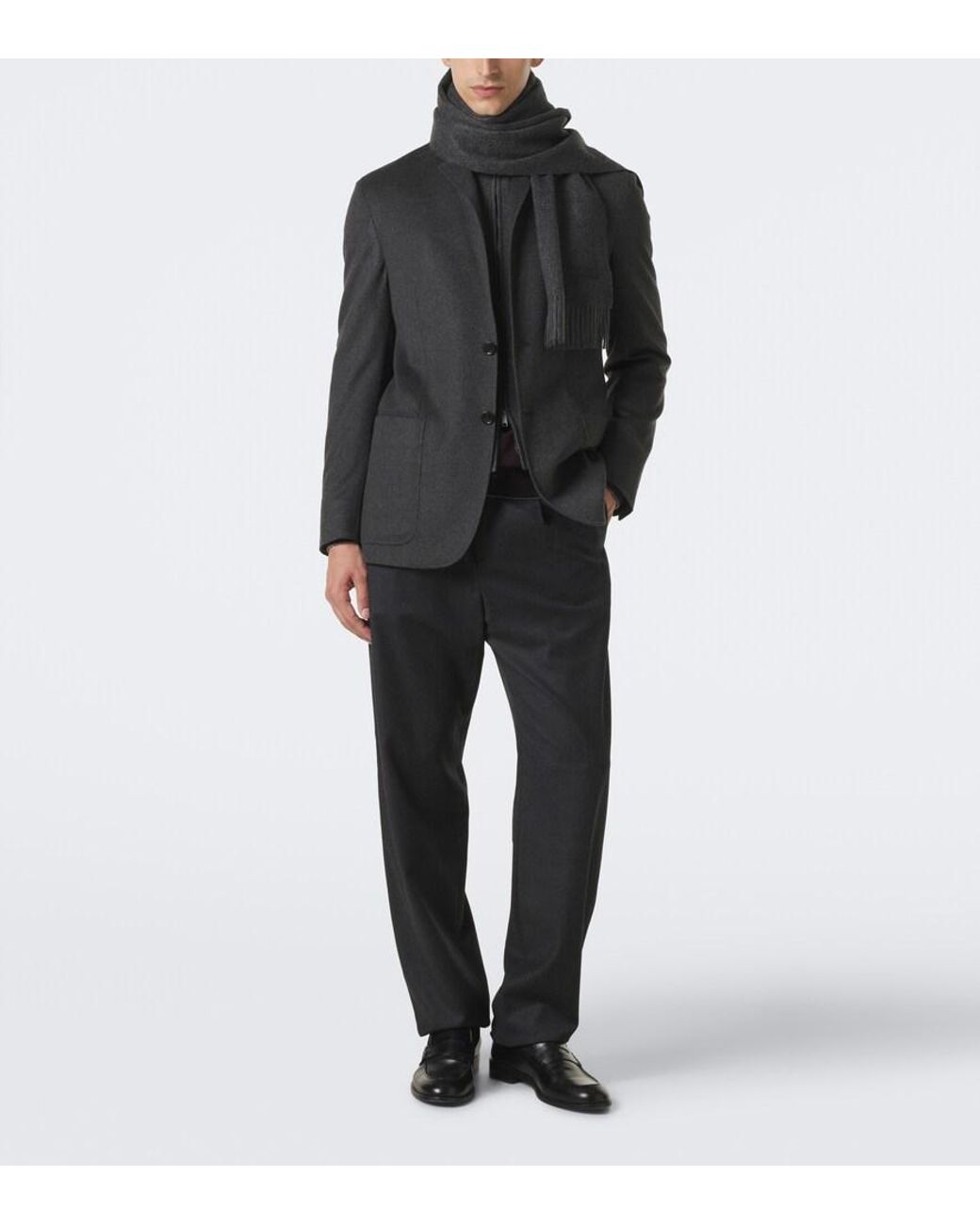 Zegna Gray Fringed Cashmere Scarf for men