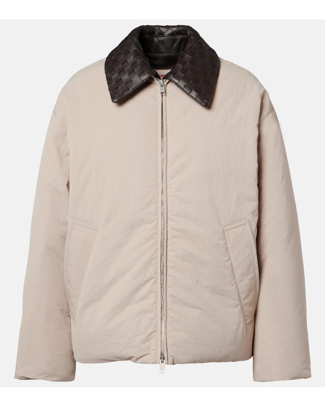 Bottega Veneta Natural Intrecciato Leather-Trimmed Down Jacket
