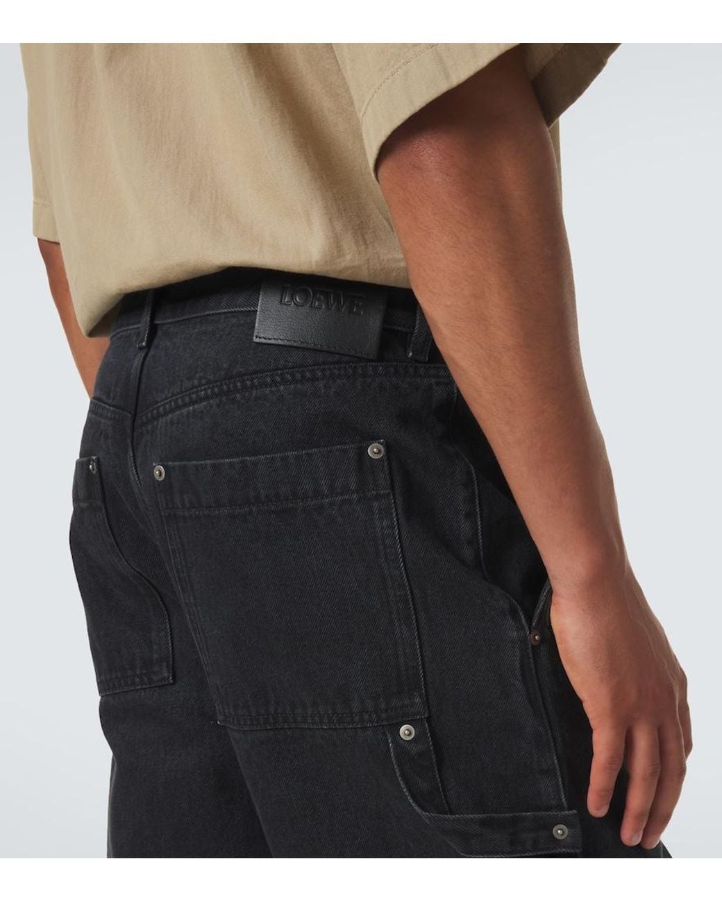 Loewe Blue Leather-Trimmed Wide-Leg Jeans for men
