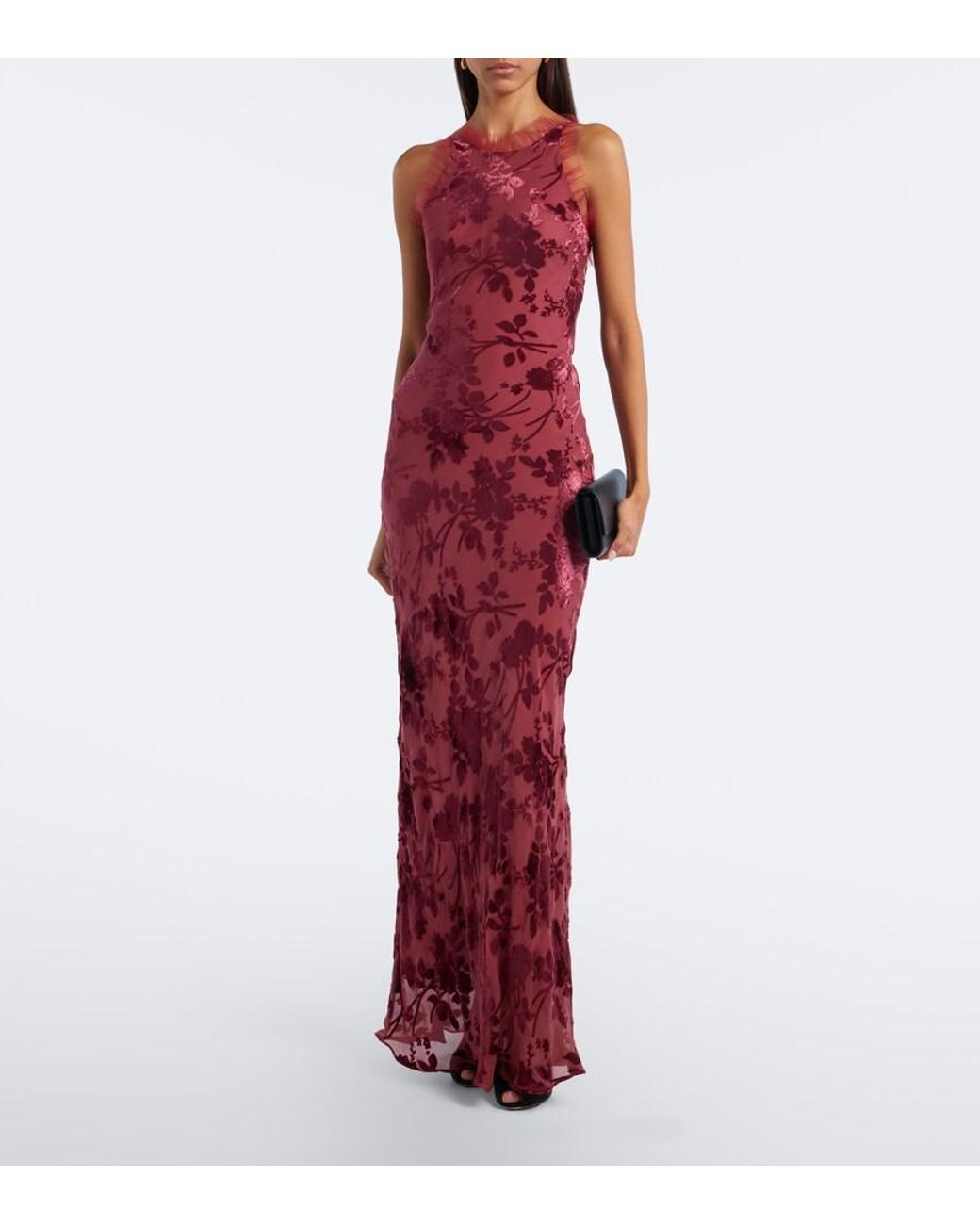 Rodarte Red Floral Devore Maxi Dress