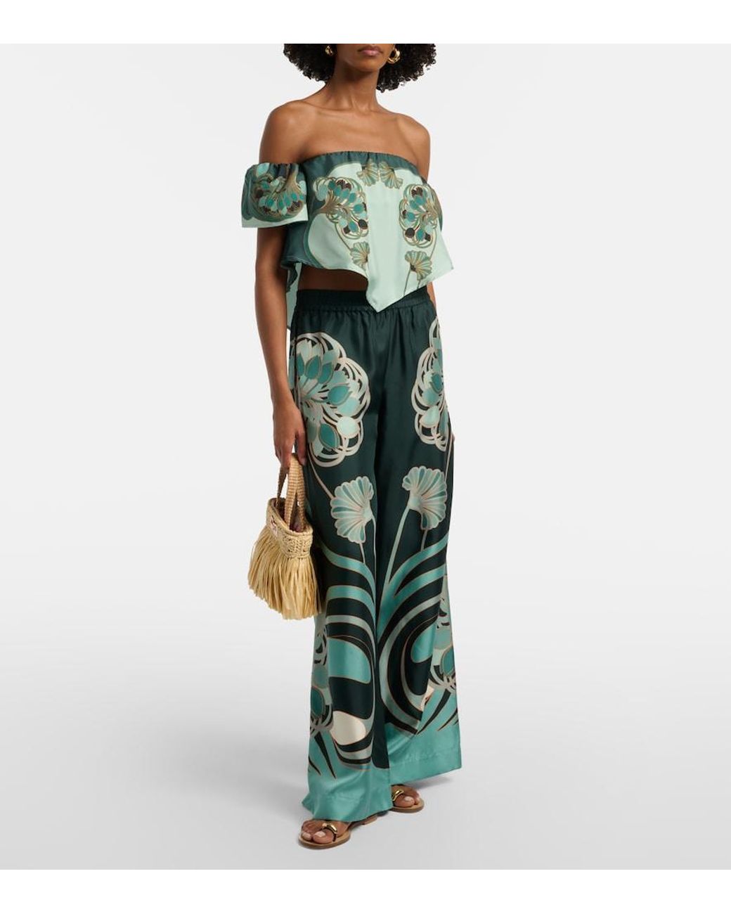 LaDoubleJ Green Sand Dollar Printed Silk Top