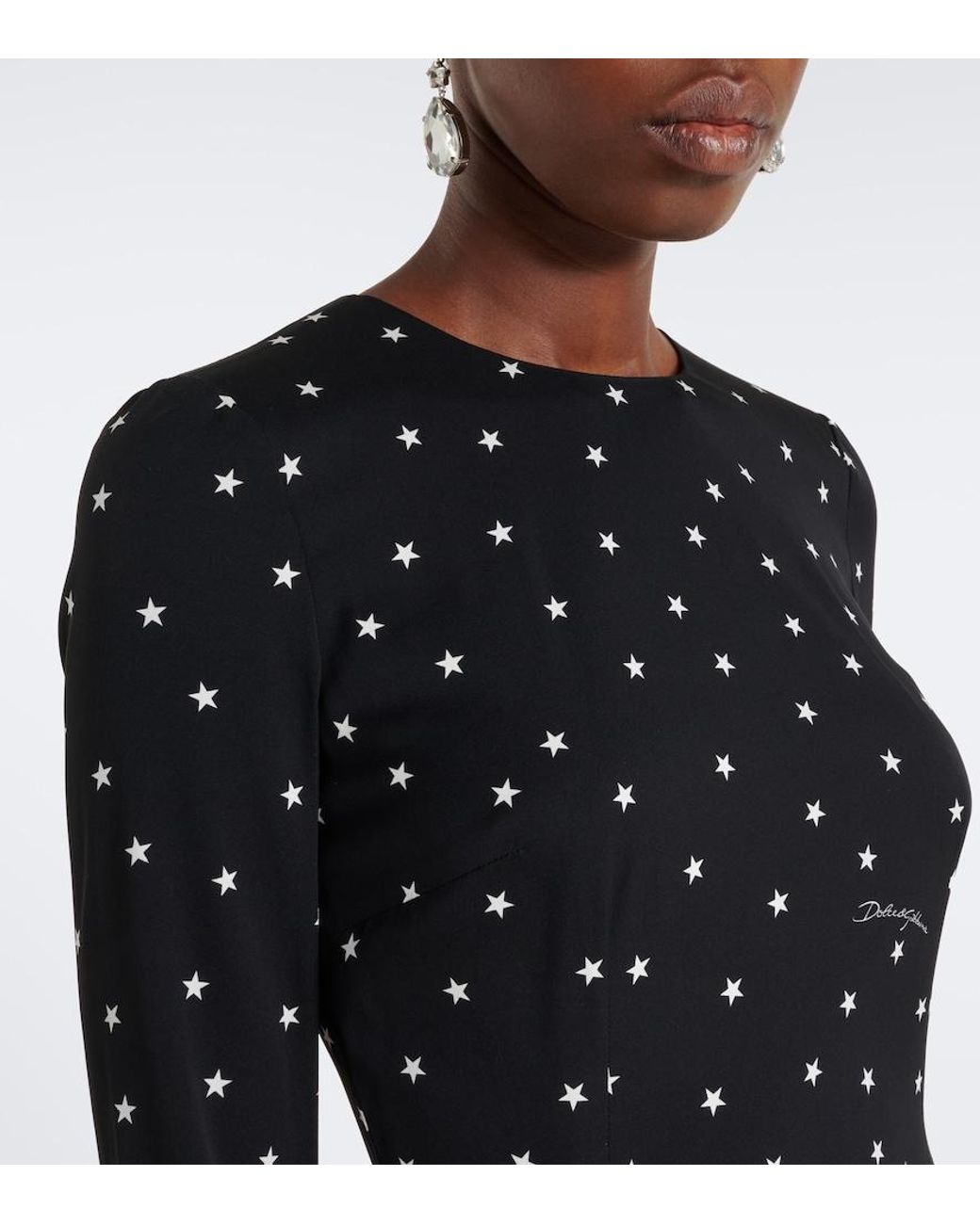 Dolce & Gabbana Black Printed Silk-Blend Midi Dress