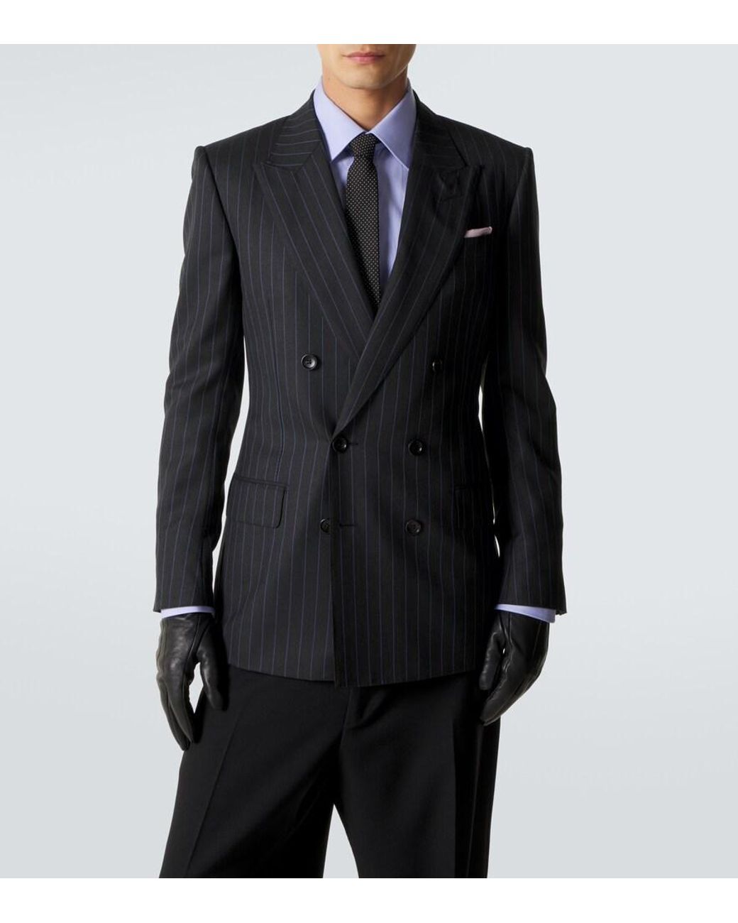 Tom Ford Blue Pinstripe Double-Breasted Wool Blazer for men