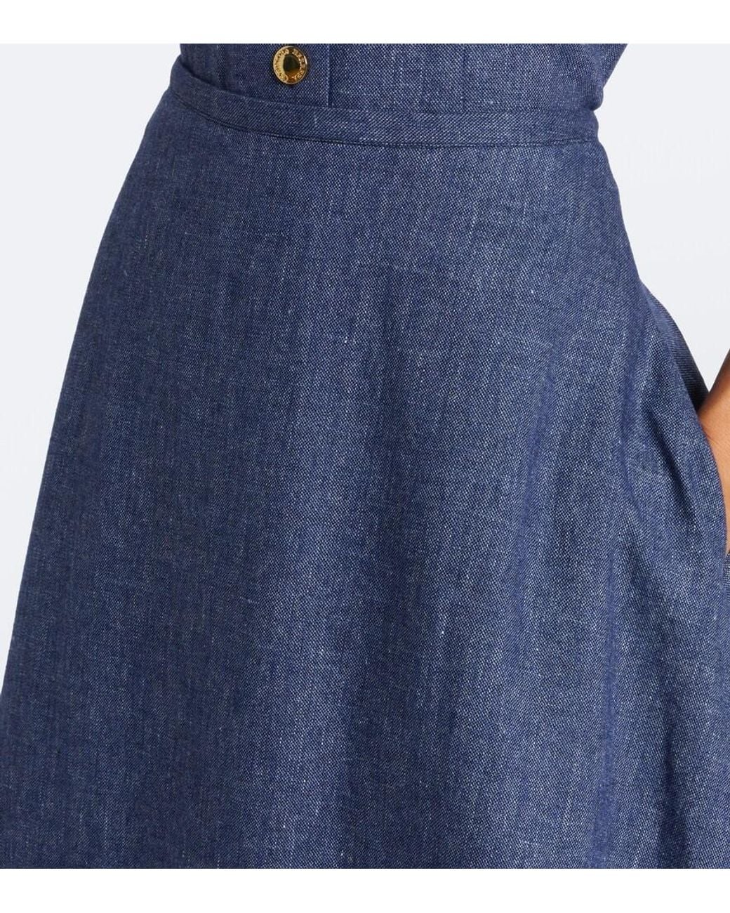 Carolina Herrera Blue Linen, Wool, And Silk-Blend Midi Skirt