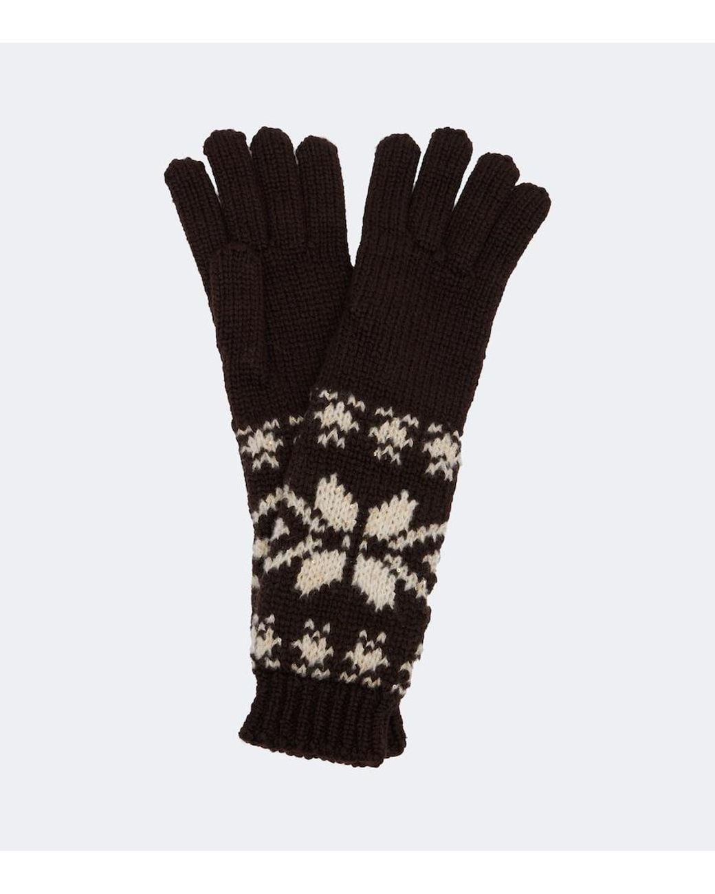 Moncler Black Fair Isle Sequined Wool-Blend Gloves