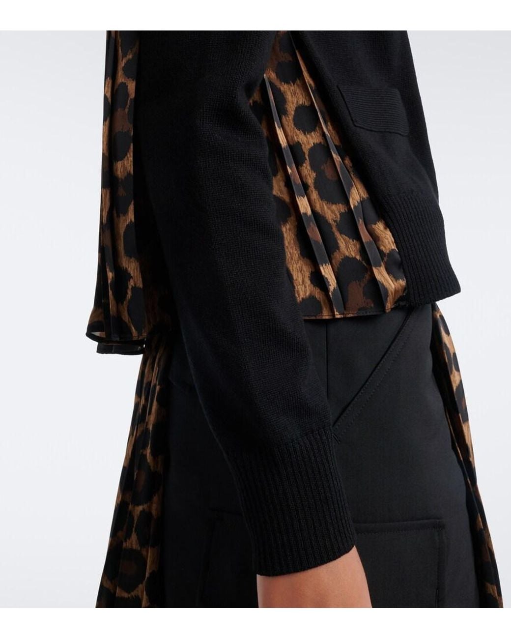 Sacai Black Paneled Leopard-Print Cotton-Blend Cardigan