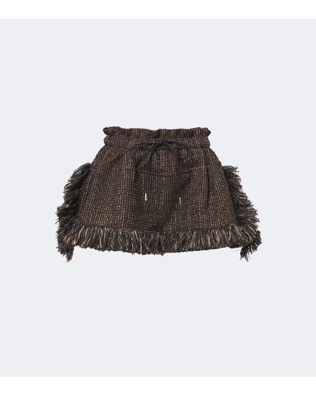 Sacai Brown Fringed Wool-Blend Tweed Shorts