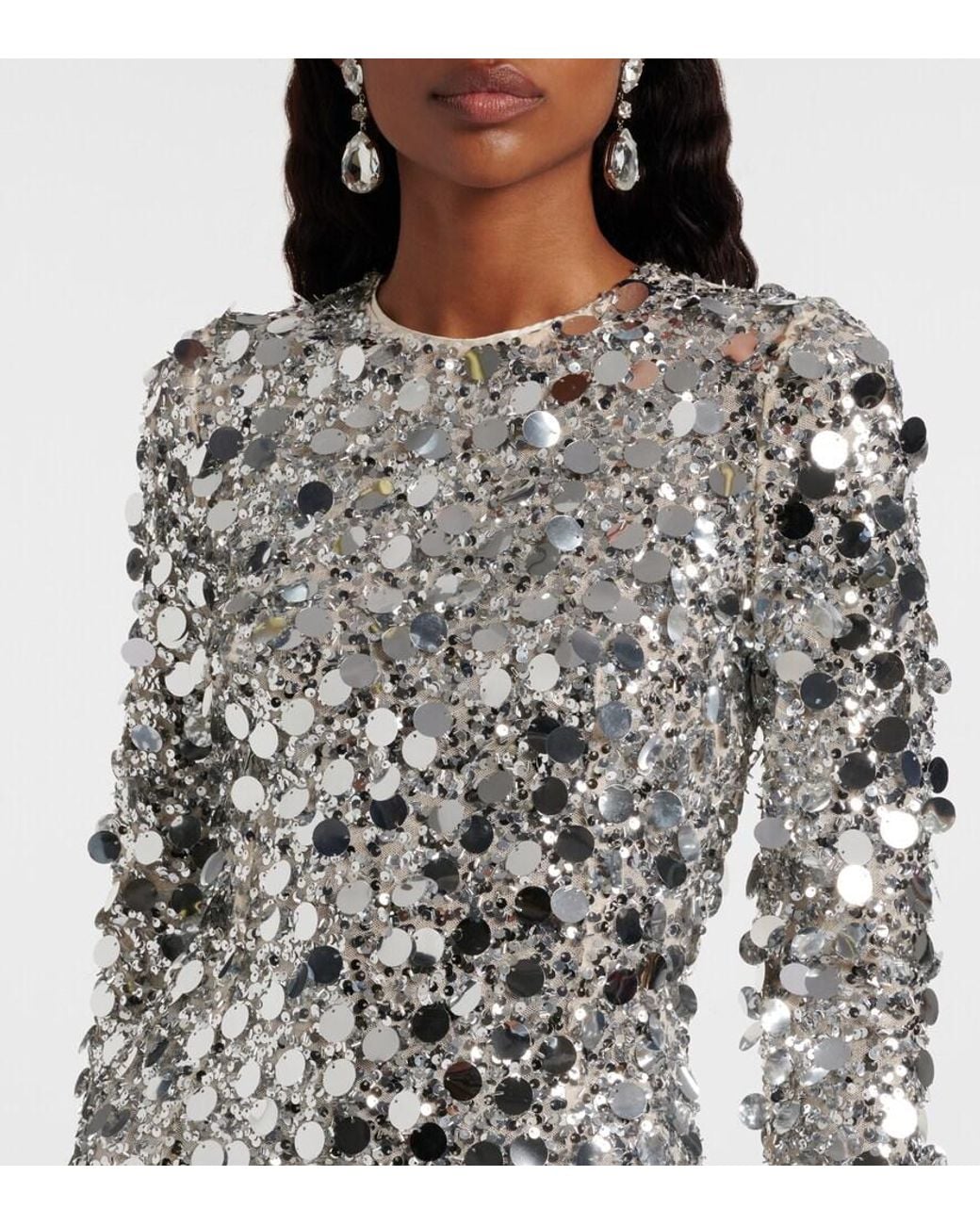 Dolce & Gabbana White Sequined Midi Dress