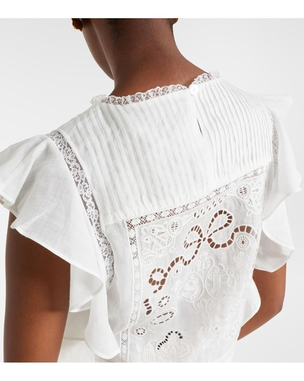 Self-Portrait White Embroidered Ruffled Top