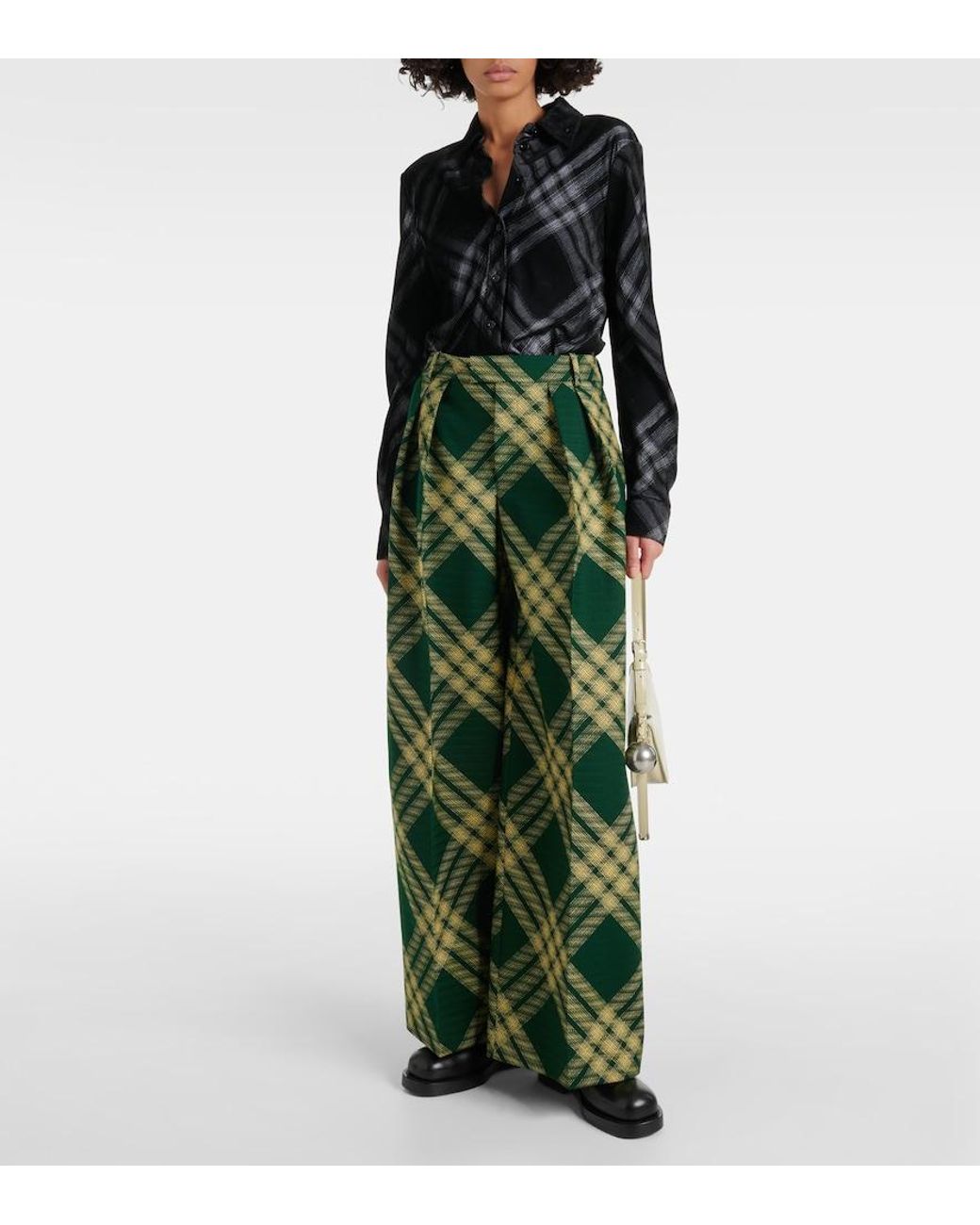 Burberry Green Check Palazzo Pants