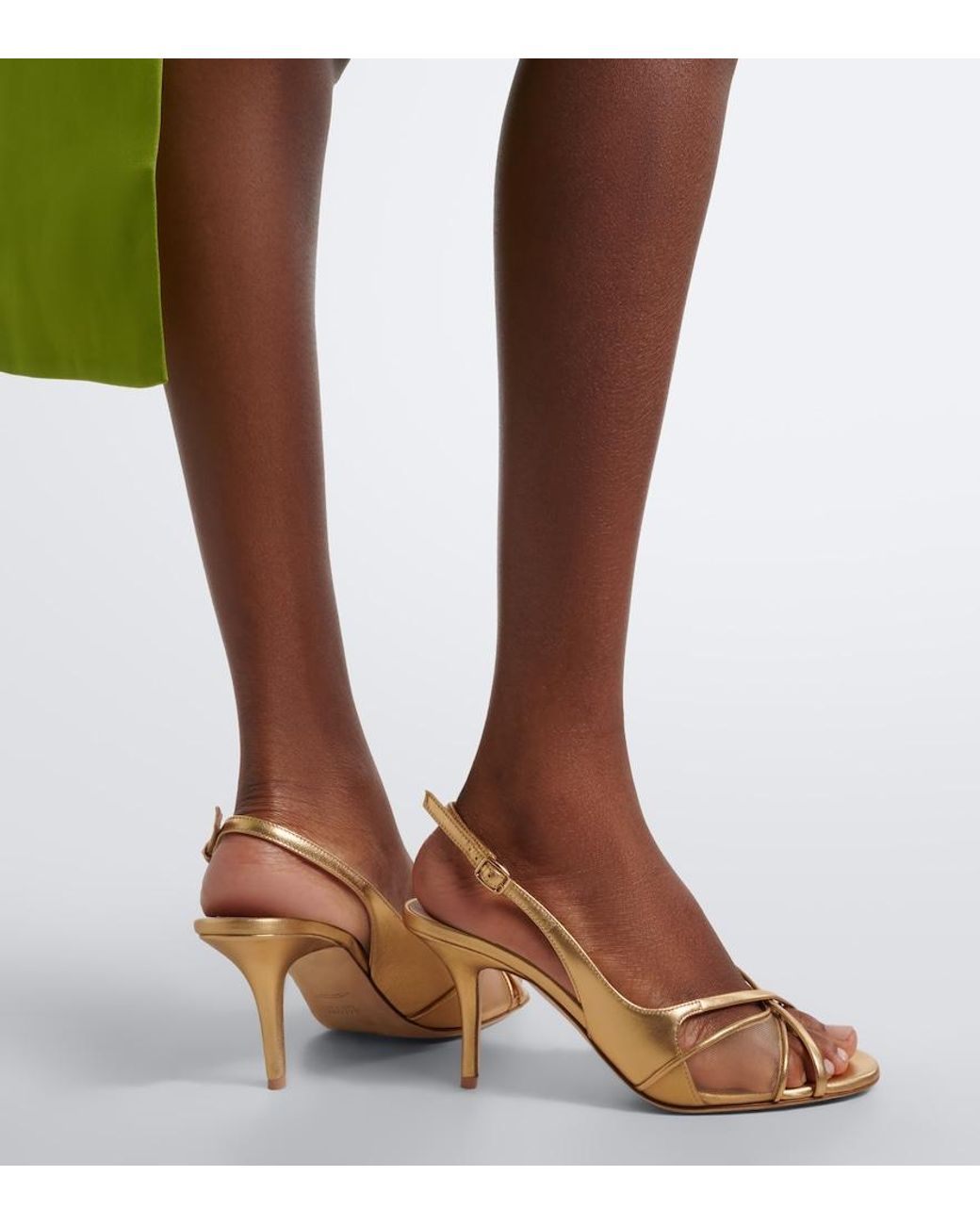 Malone Souliers Metallic Petra Leather And Mesh Slingback Sandals