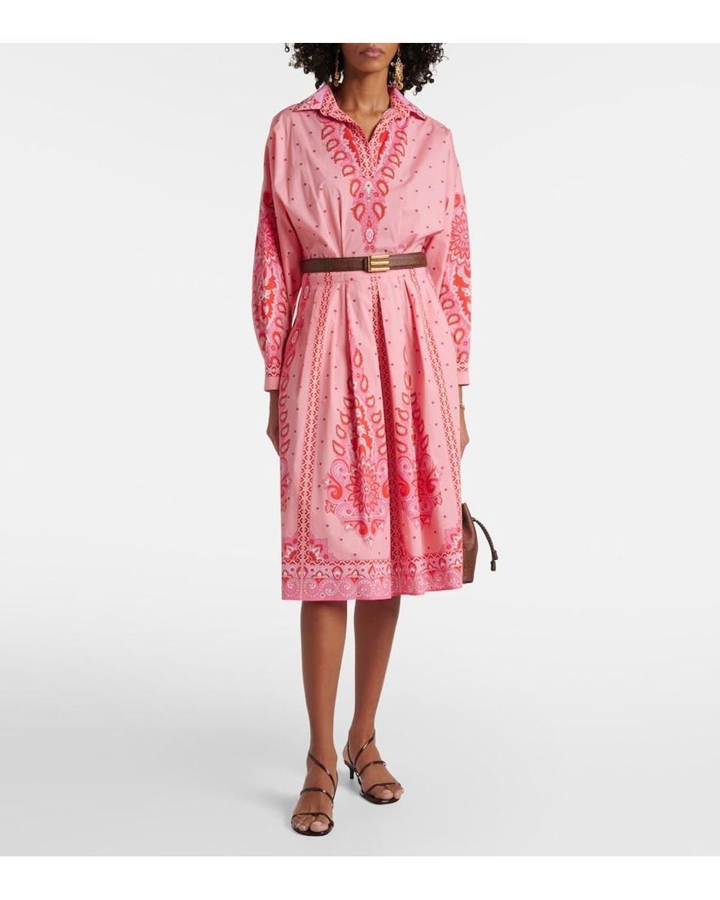 Etro Pink Printed Cotton-Blend Midi Dress