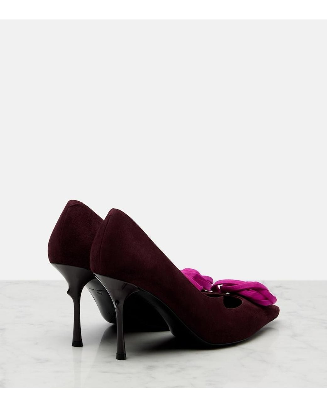 Roger Vivier Purple Rose Vivier Floral-Applique Suede Pumps