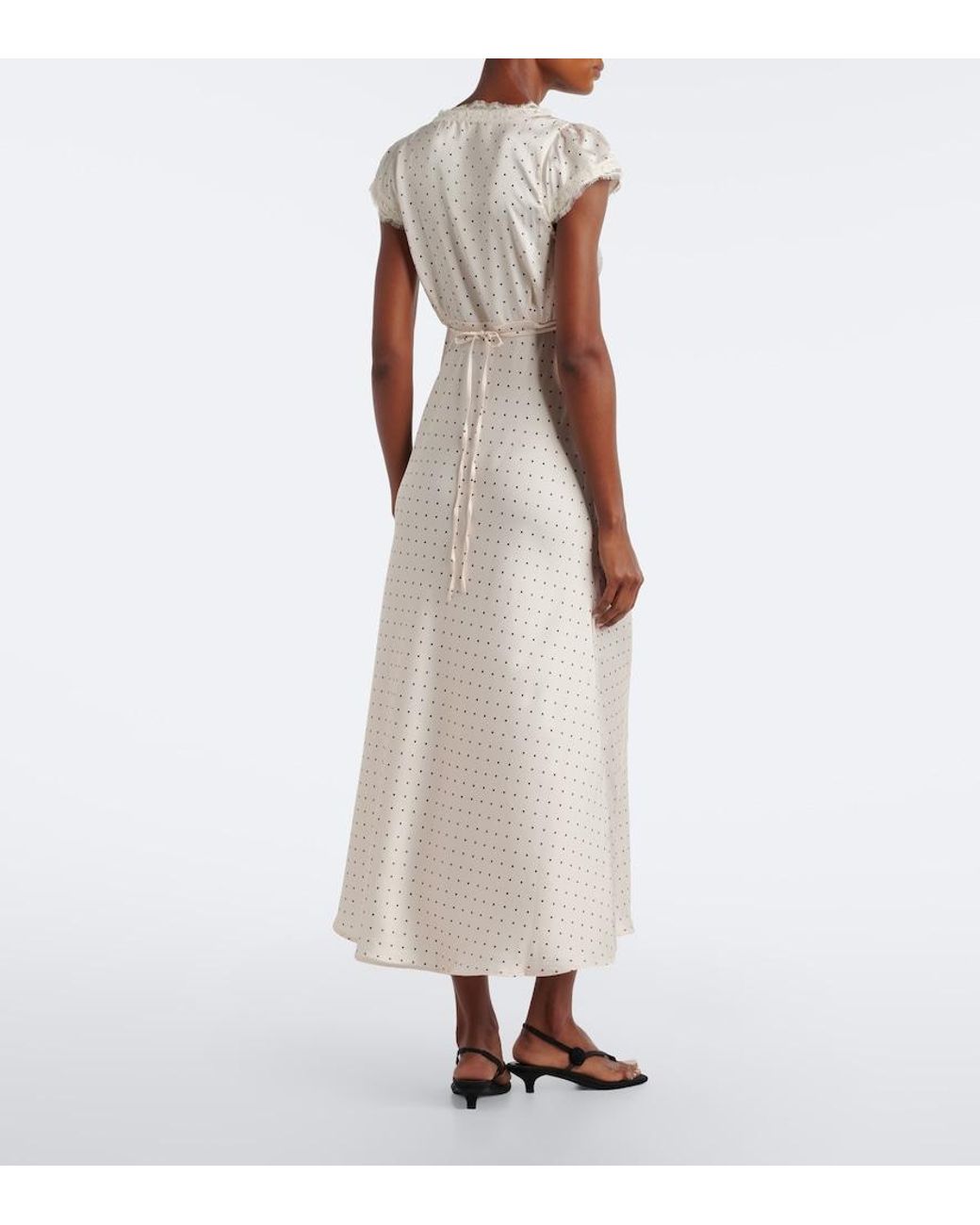 Faithfull The Brand White Mina Lace-Trimmed Polka-Dot Satin Midi Dress