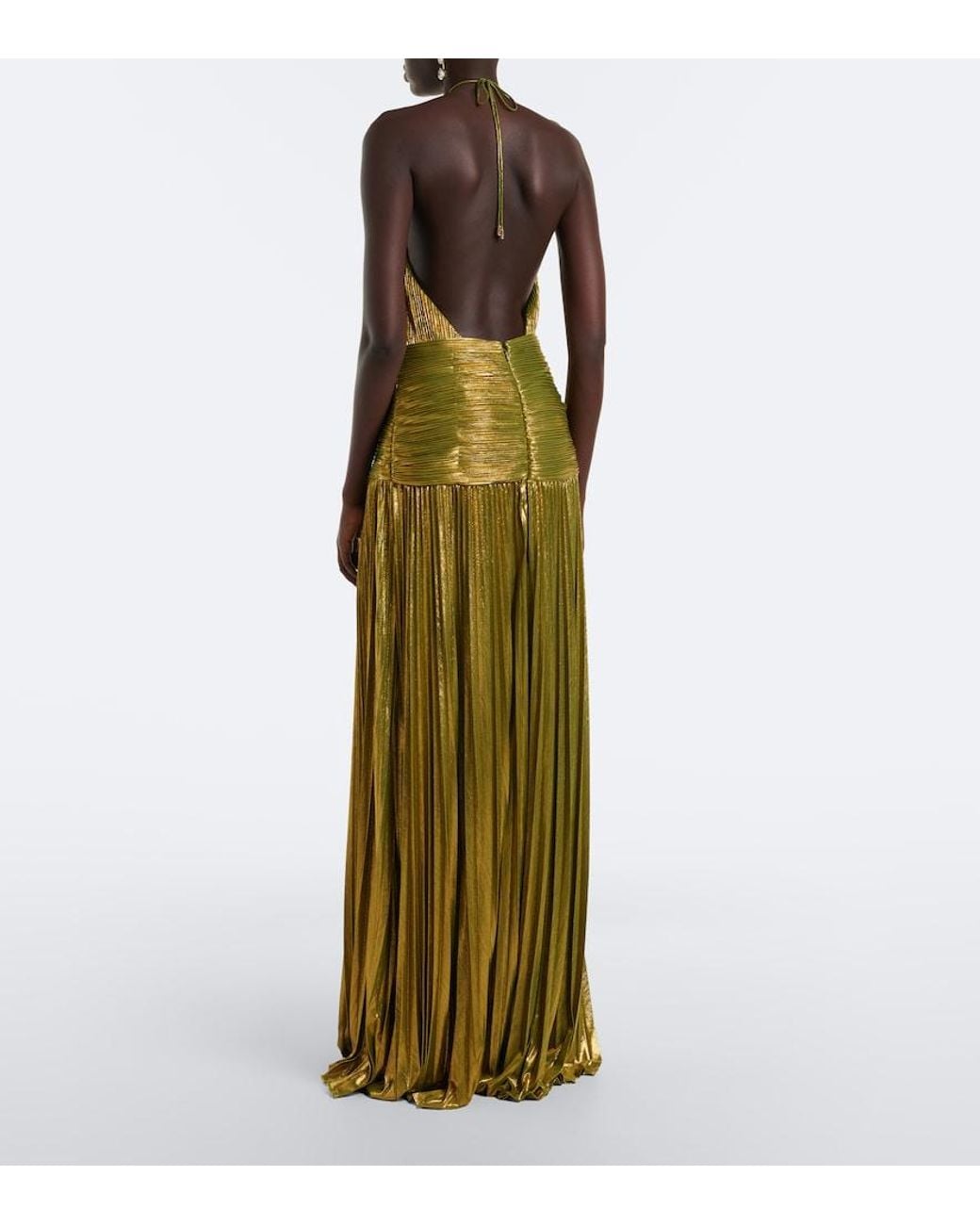 retroféte Green Thalia Plisse Halterneck Gown