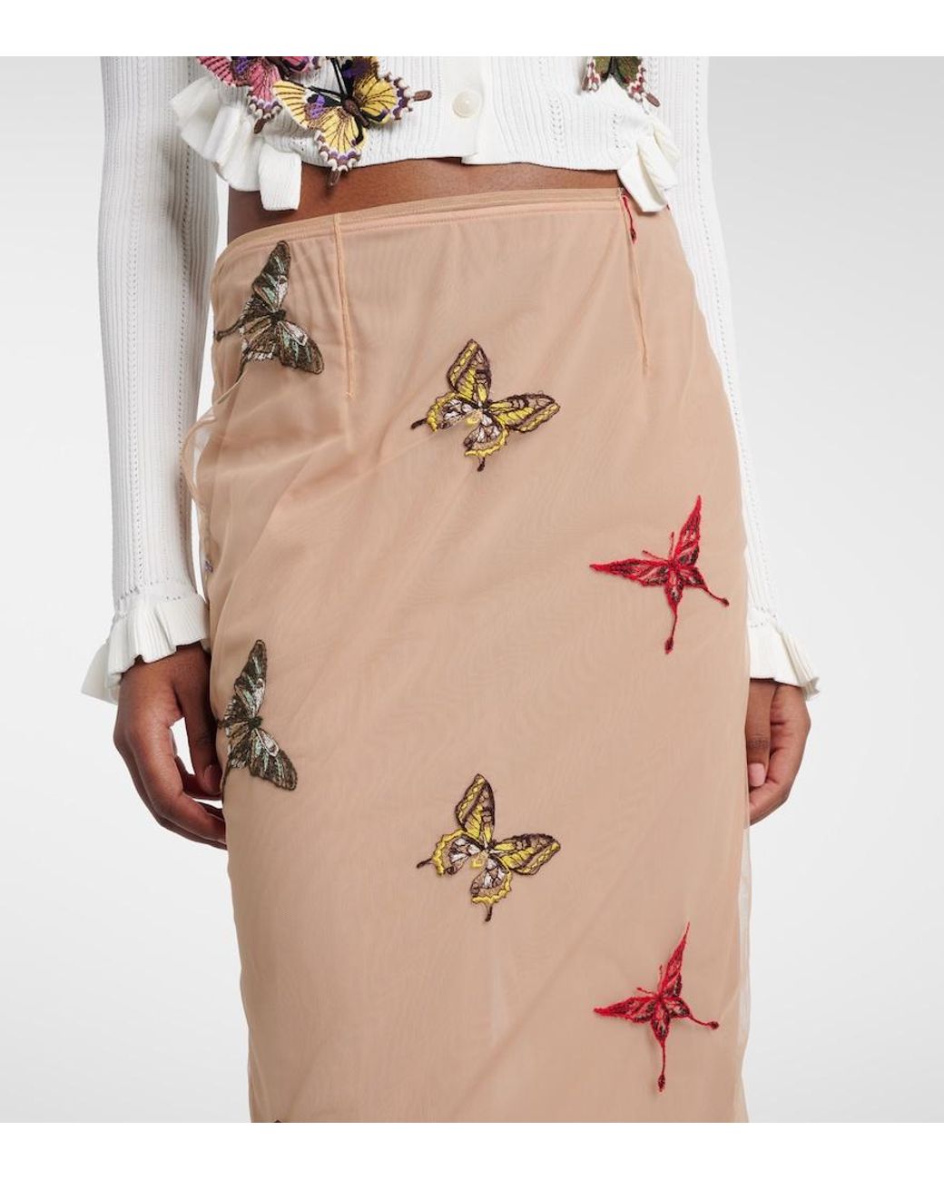 Blumarine Natural Applique Midi Skirt