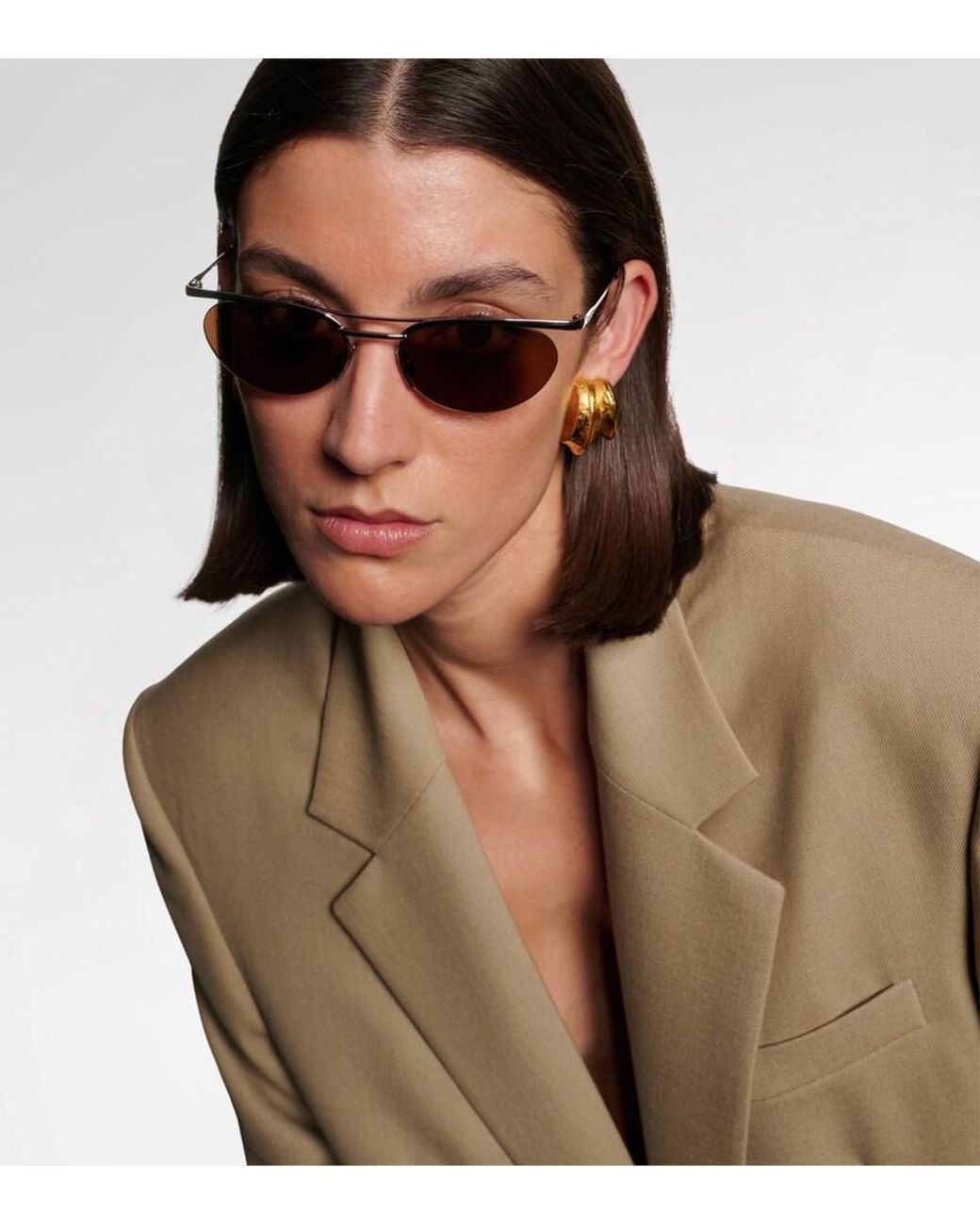 Saint Laurent Sl Logo Oval Sunglasses in Brown | Lyst UK