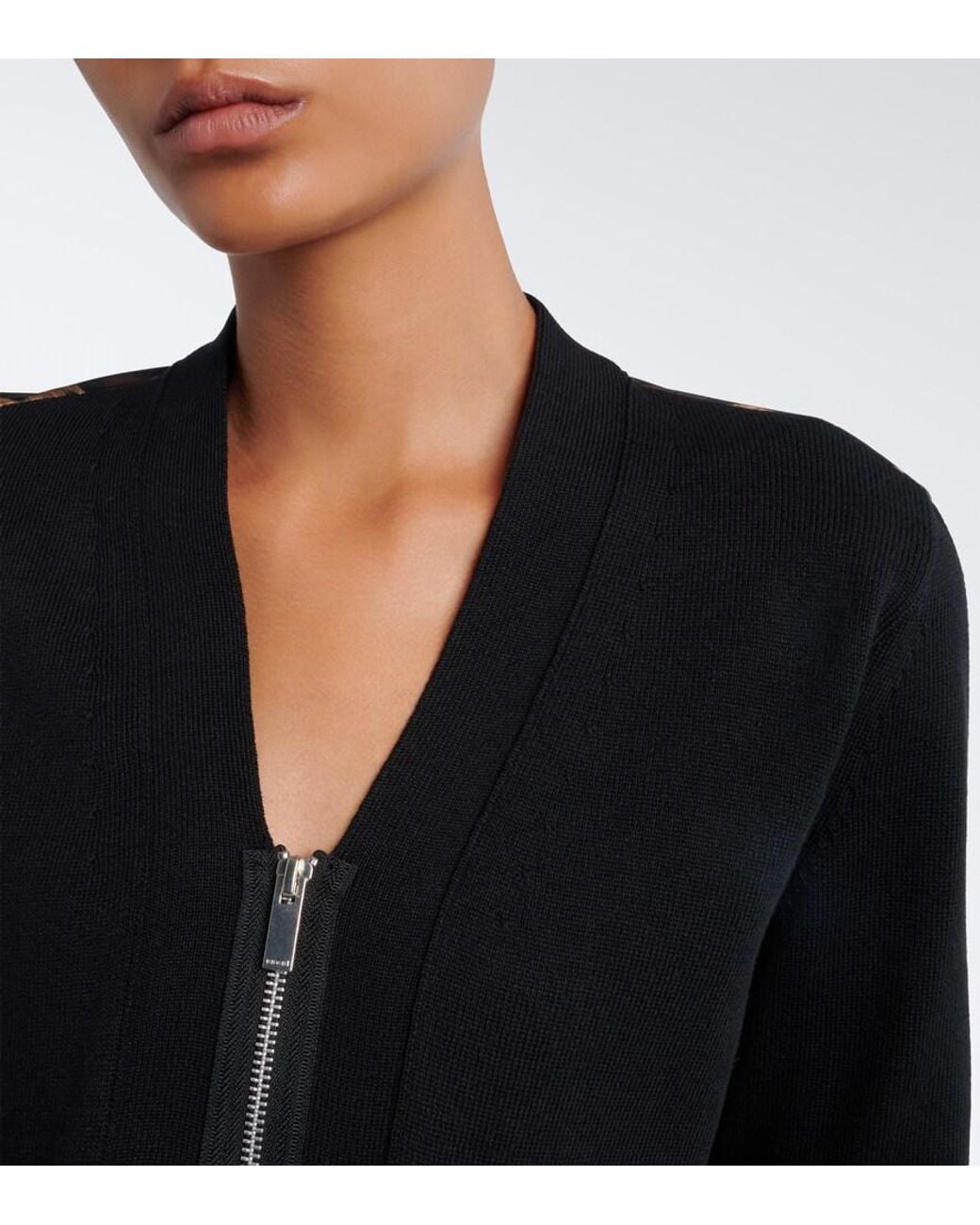 Sacai Black Paneled Leopard-Print Cotton-Blend Cardigan