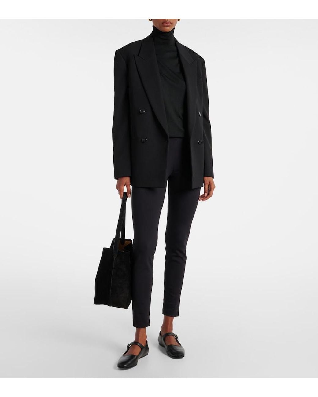 The Row Black Woolworth Stretch-jersey leggings