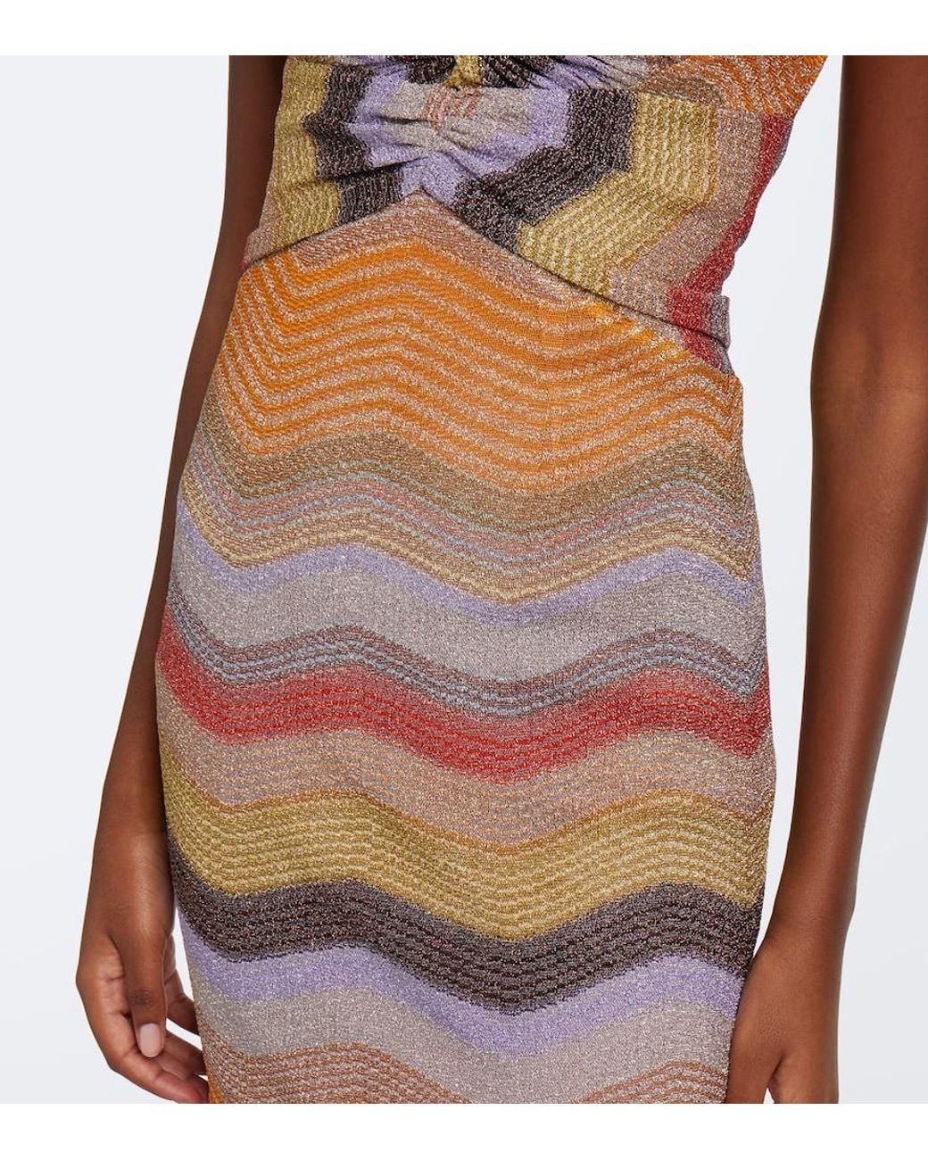 Missoni White Wave Gathered Open-Back Lame Gown