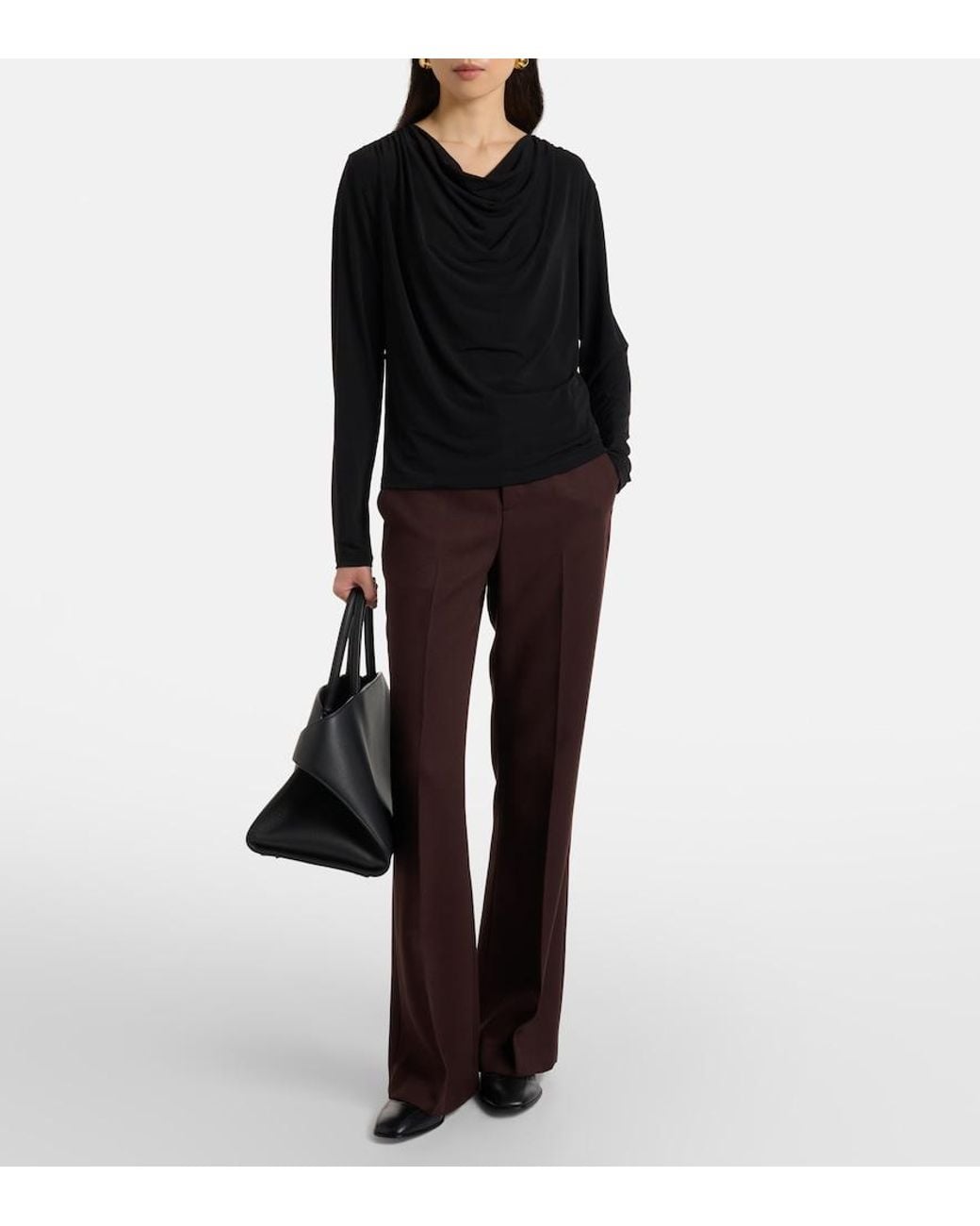 Vince Black Draped Jersey Top