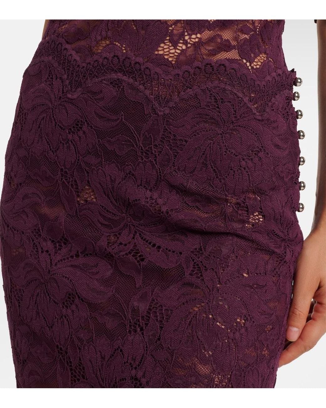Rabanne Purple Floral Lace Midi Skirt