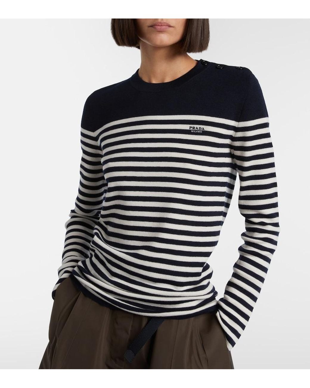Prada Blue Striped Virgin Wool Sweater