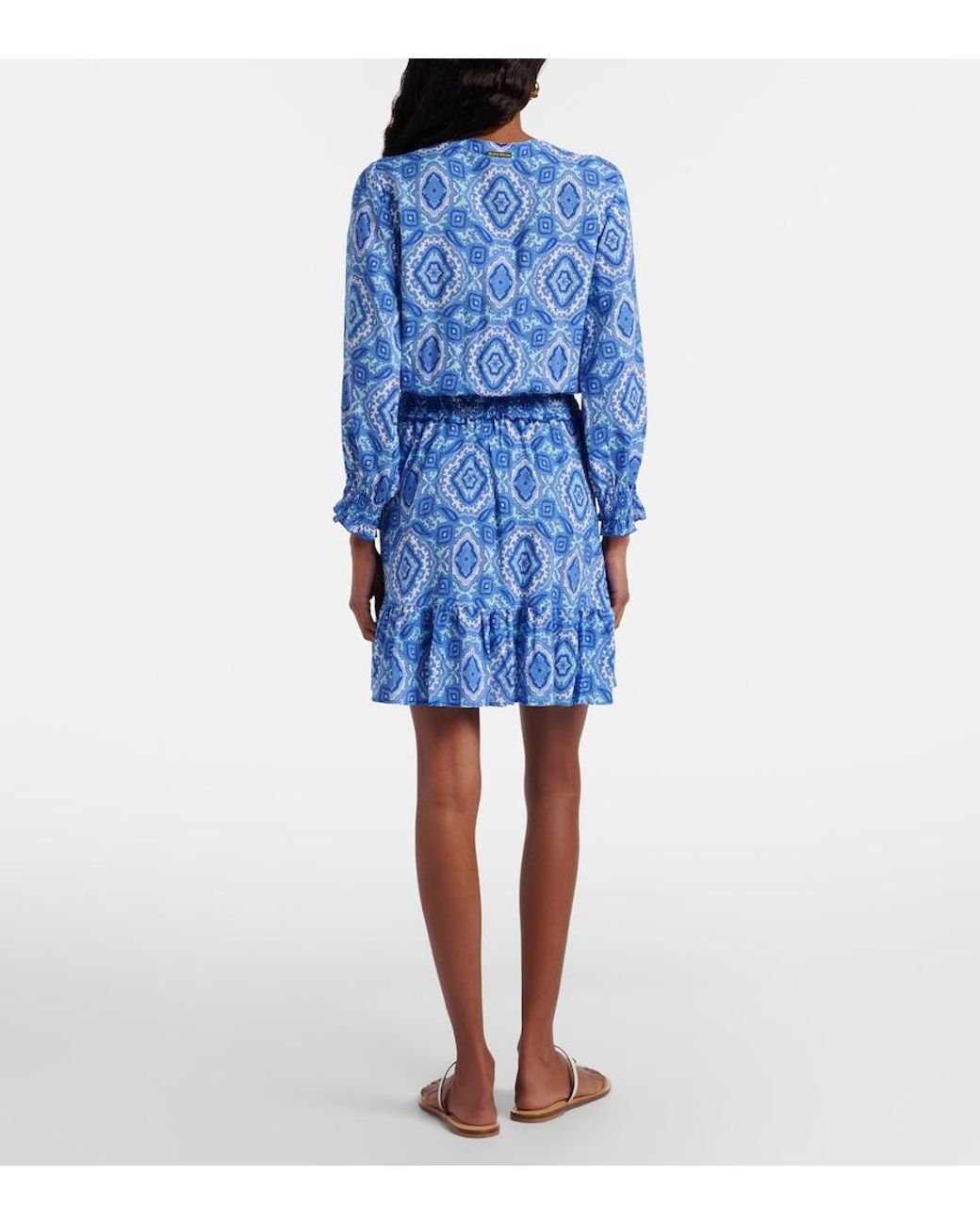 Heidi Klein Blue Mykonos Printed Smocked Minidress