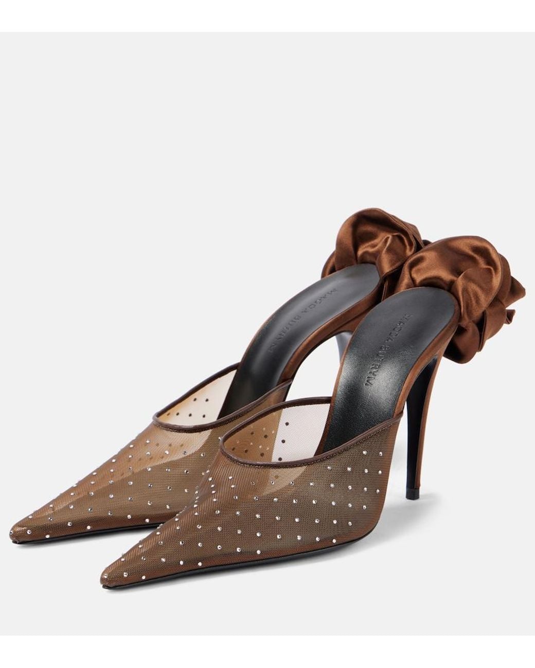 Magda Butrym Brown Floral-Applique Embellished Mesh Mules