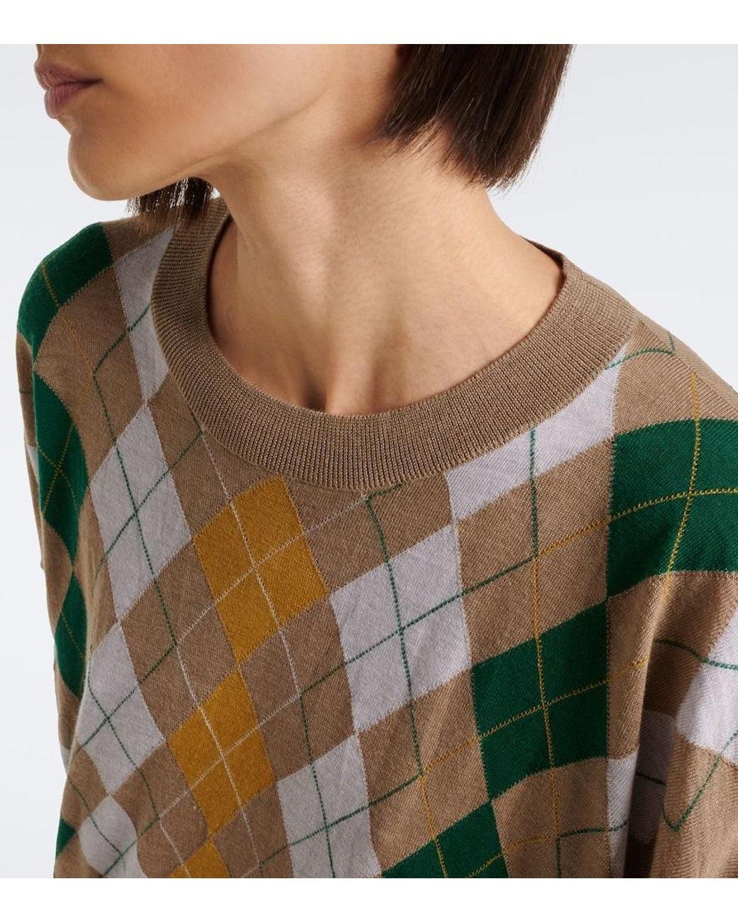 Khaite Green Tammy Wool And Silk Argyle Sweater